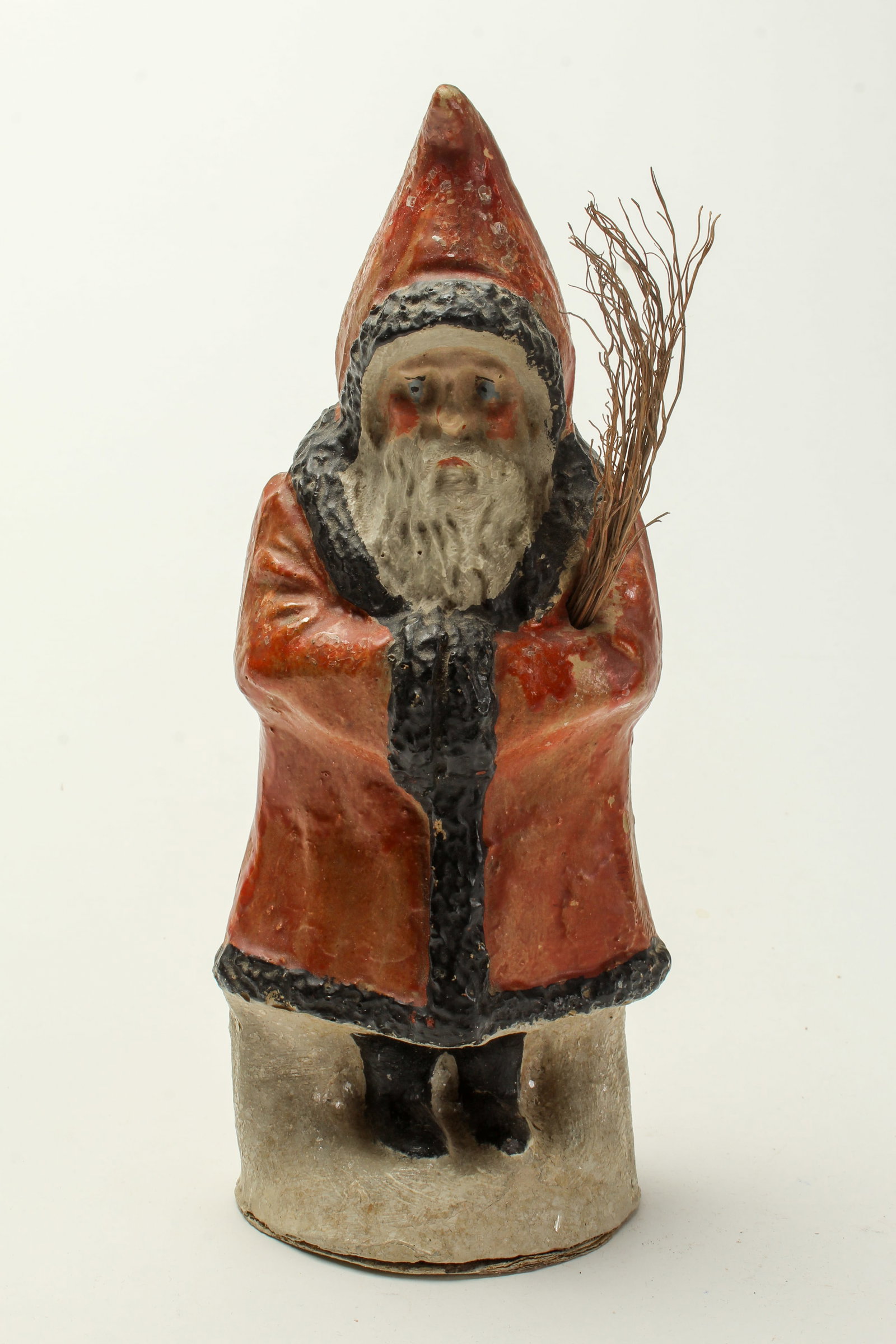 CHALKWARE RED COAT SANTA FIGURE. (1 of 2)