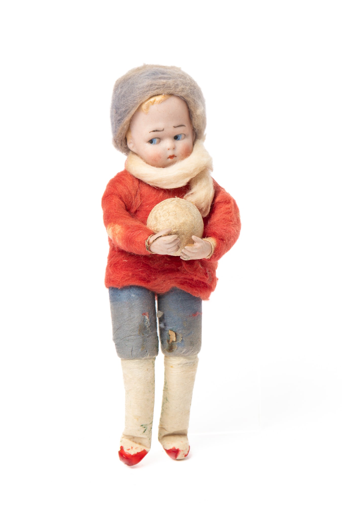 HEUBACH BISQUE-HEAD BOY WITH SNOWBALL FIGURE. (1 of 3)