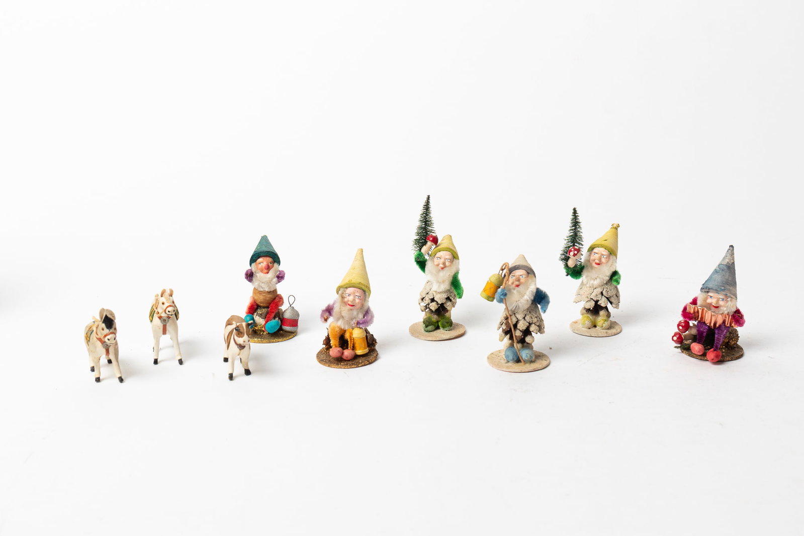 GROUP OF SIX CHRISTMAS GNOMES AND THREE MINIATURE ANIMALS. (1 of 5)