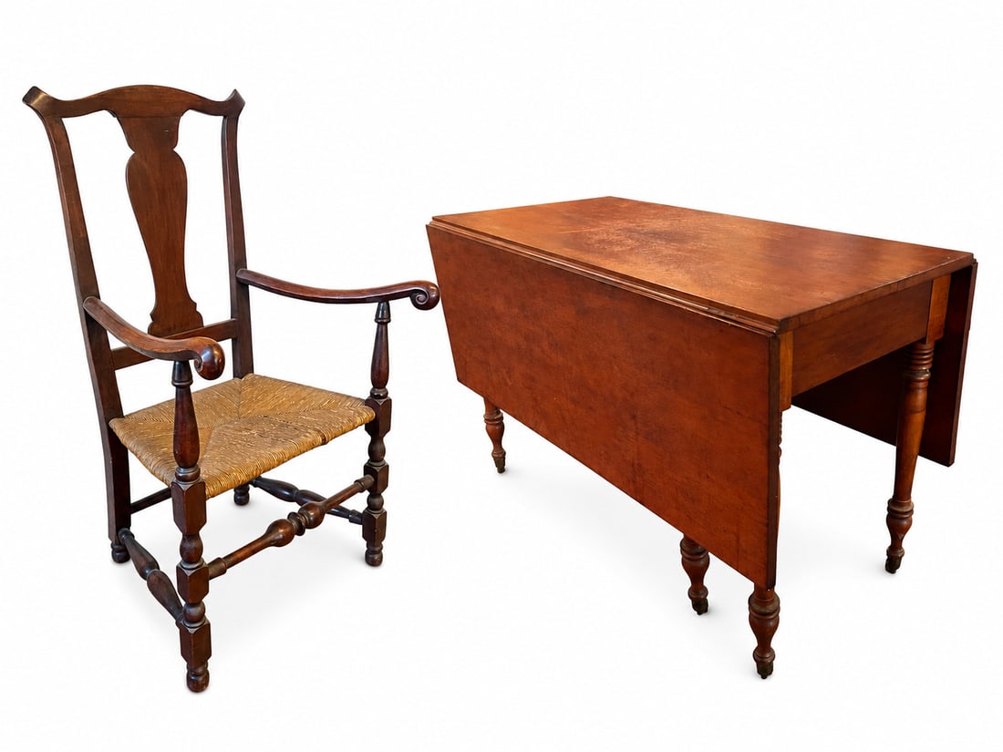 COUNTRY CHIPPENDALE ARMCHAIR AND A SHERATON DROP-LEAF TABLE. (1 of 10)
