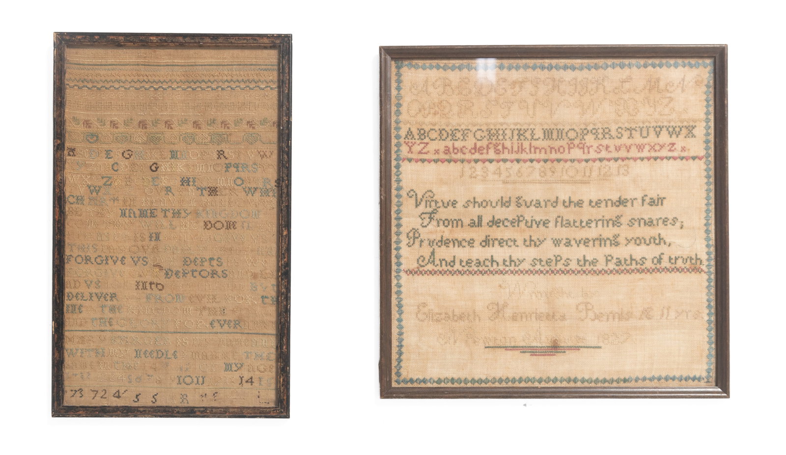 TWO NEEDLEWORK SAMPLERS. (1 of 5)