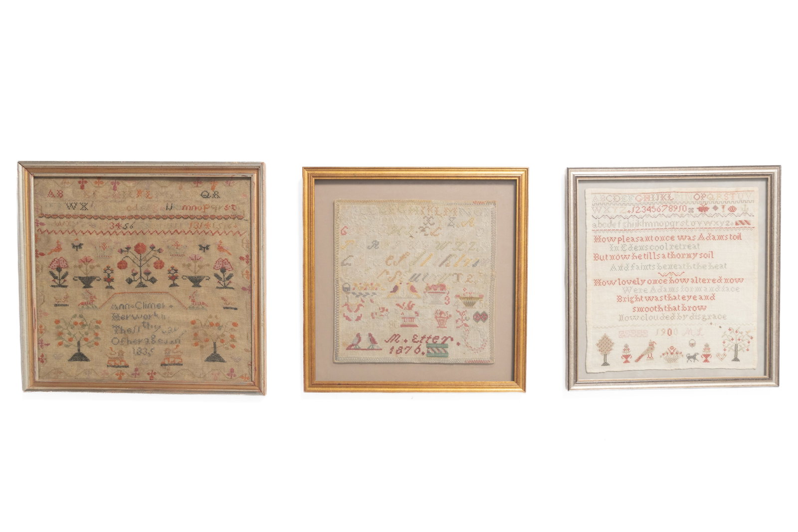 THREE NEEDLEWORK SAMPLERS. (1 of 10)