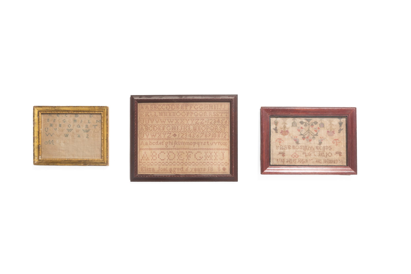 THREE NEEDLEWORK SAMPLERS. (1 of 9)