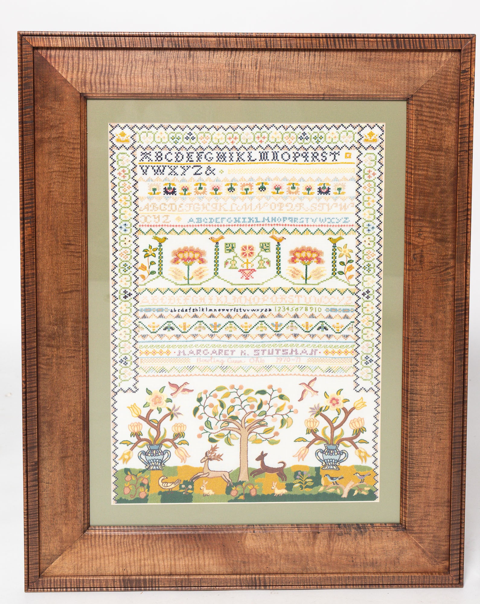 FOUR FRAMED ITEMS, INCL. NEEDLEWORK SAMPLER. - 2