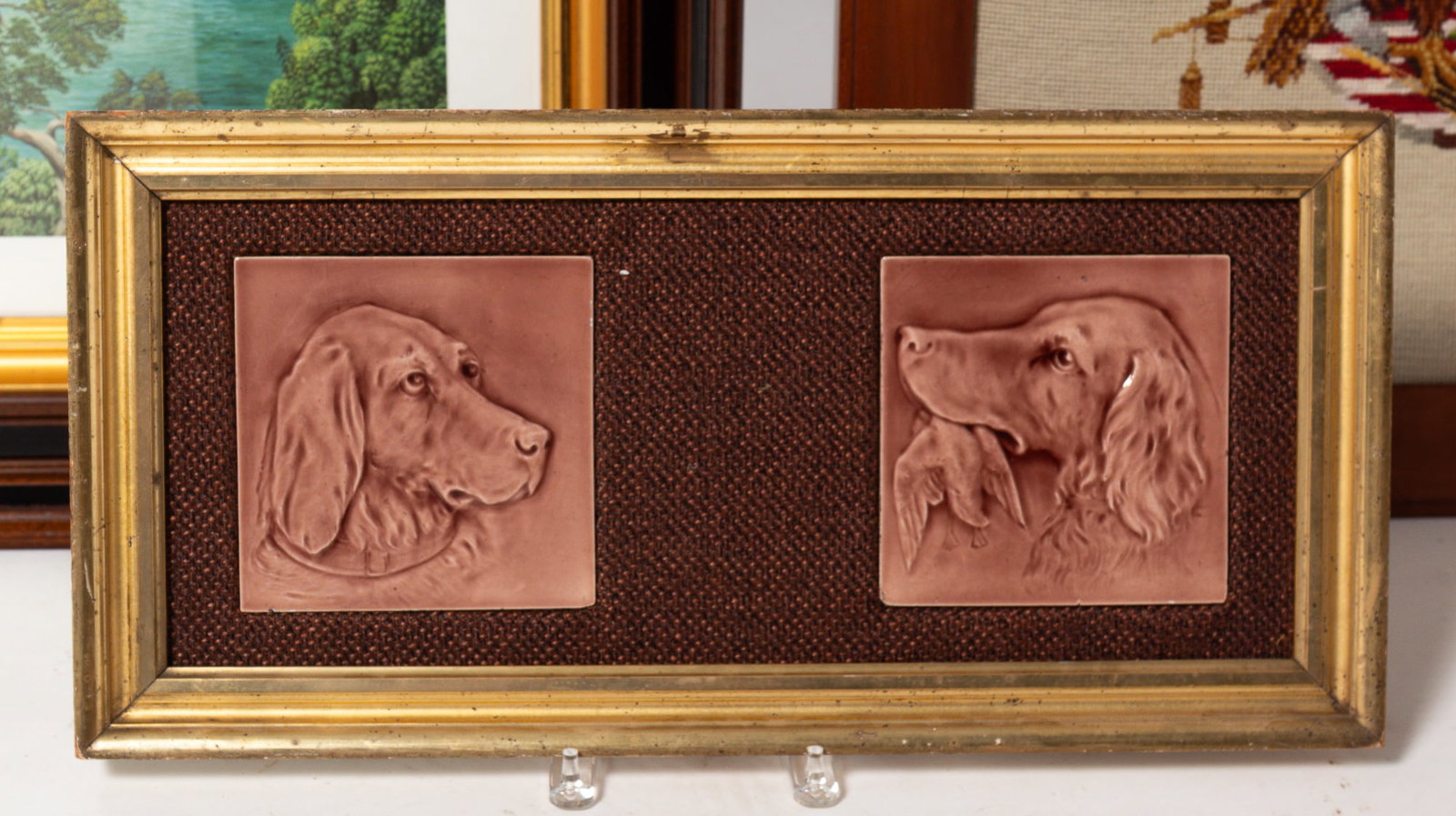 FOUR FRAMED ITEMS, INCL. NEEDLEWORK SAMPLER. - 4