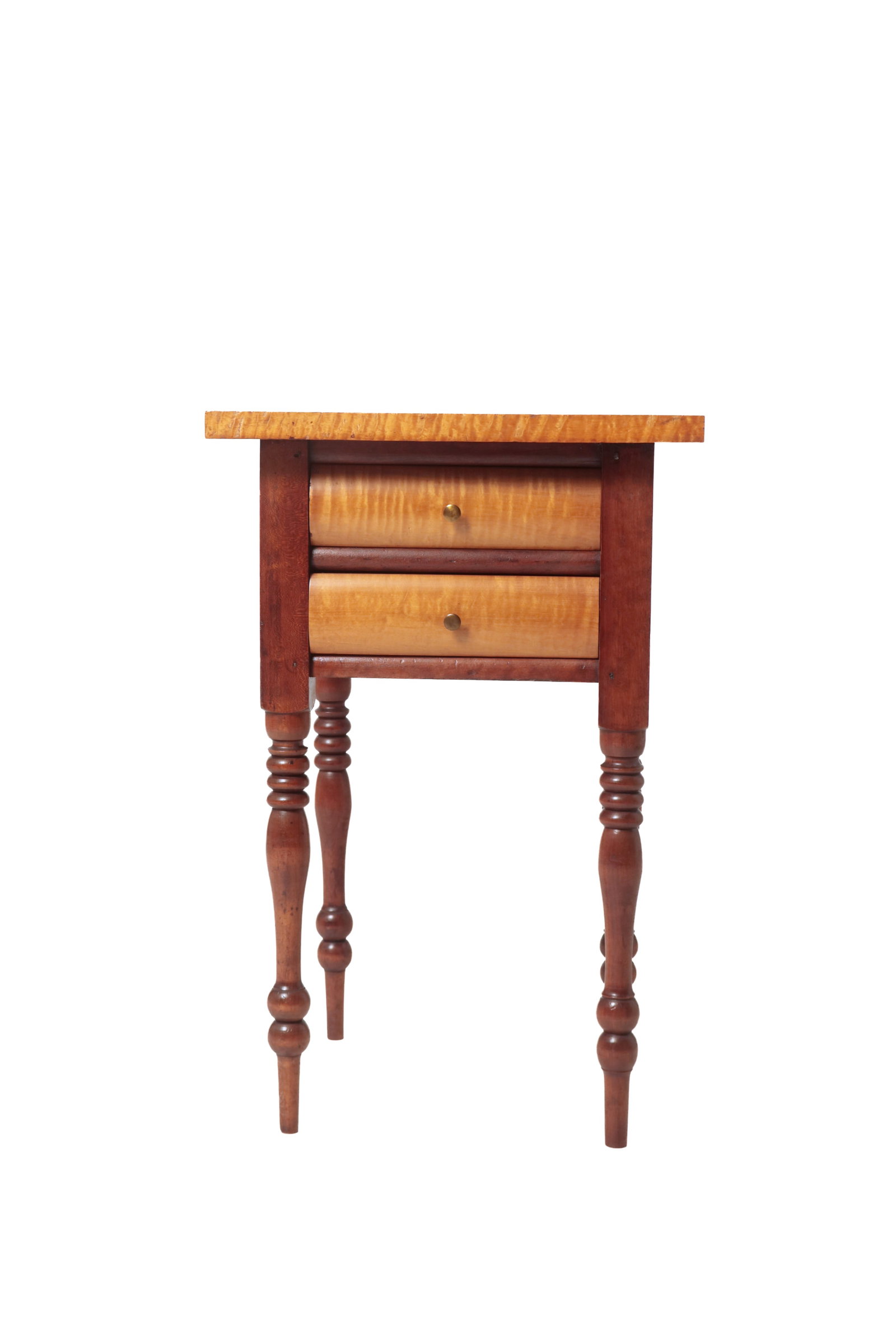 SHERATON TIGER MAPLE AND CHERRY TWO-DRAWER STAND. (1 of 11)