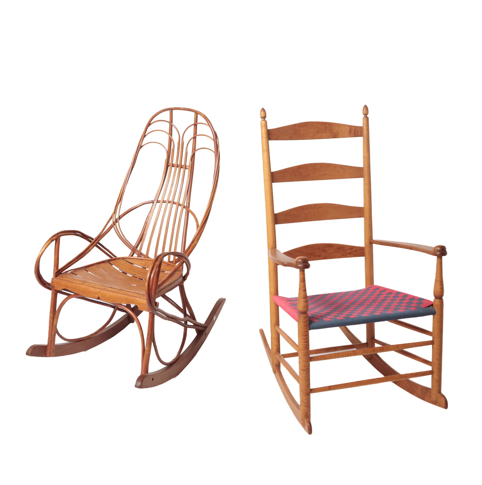TWO ROCKING CHAIRS, INCL. TIGER MAPLE AND ADIRONDACK EXAMPLES. (1 of 14)
