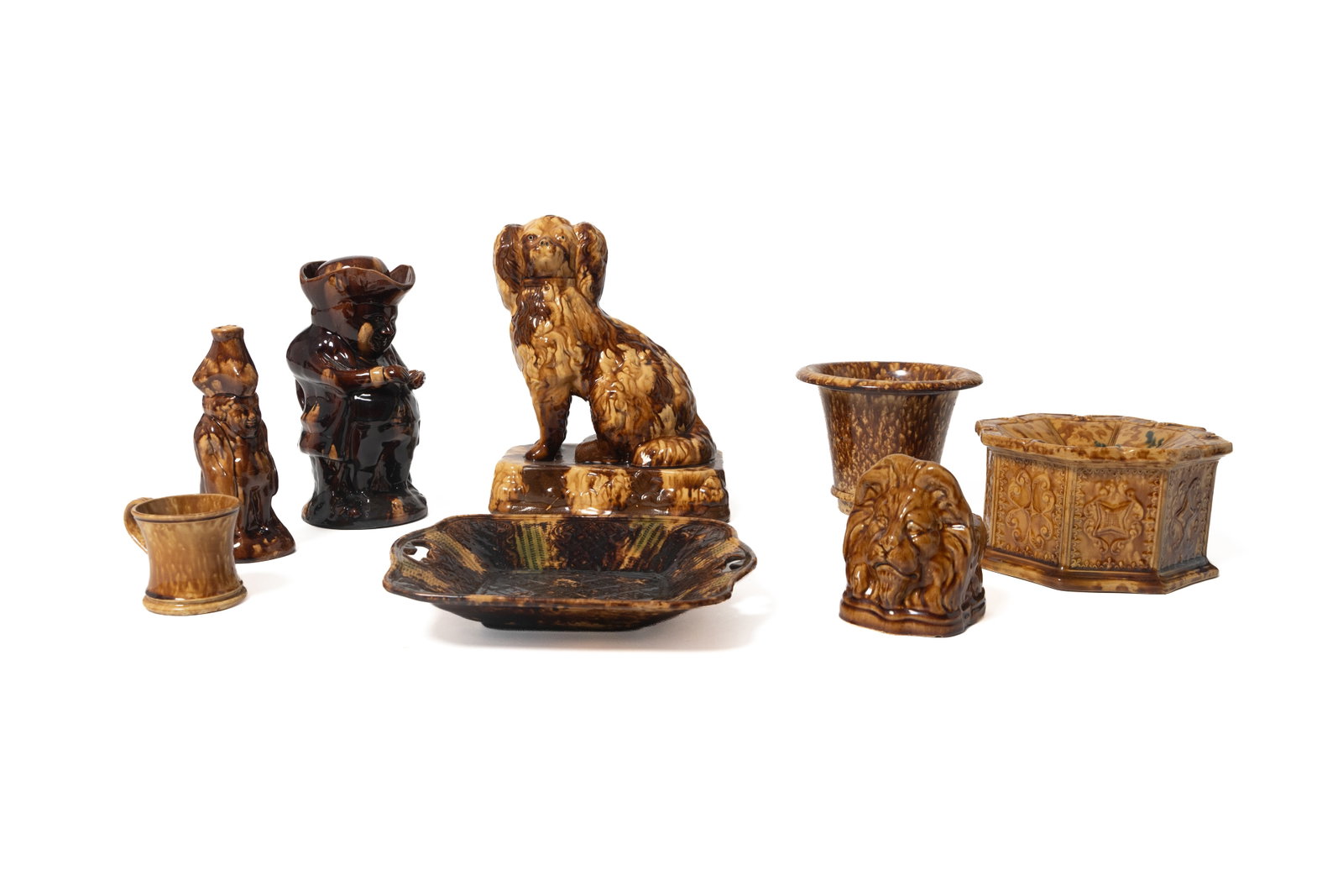 EIGHT ROCKINGHAM YELLOWWARE ITEMS. - 2