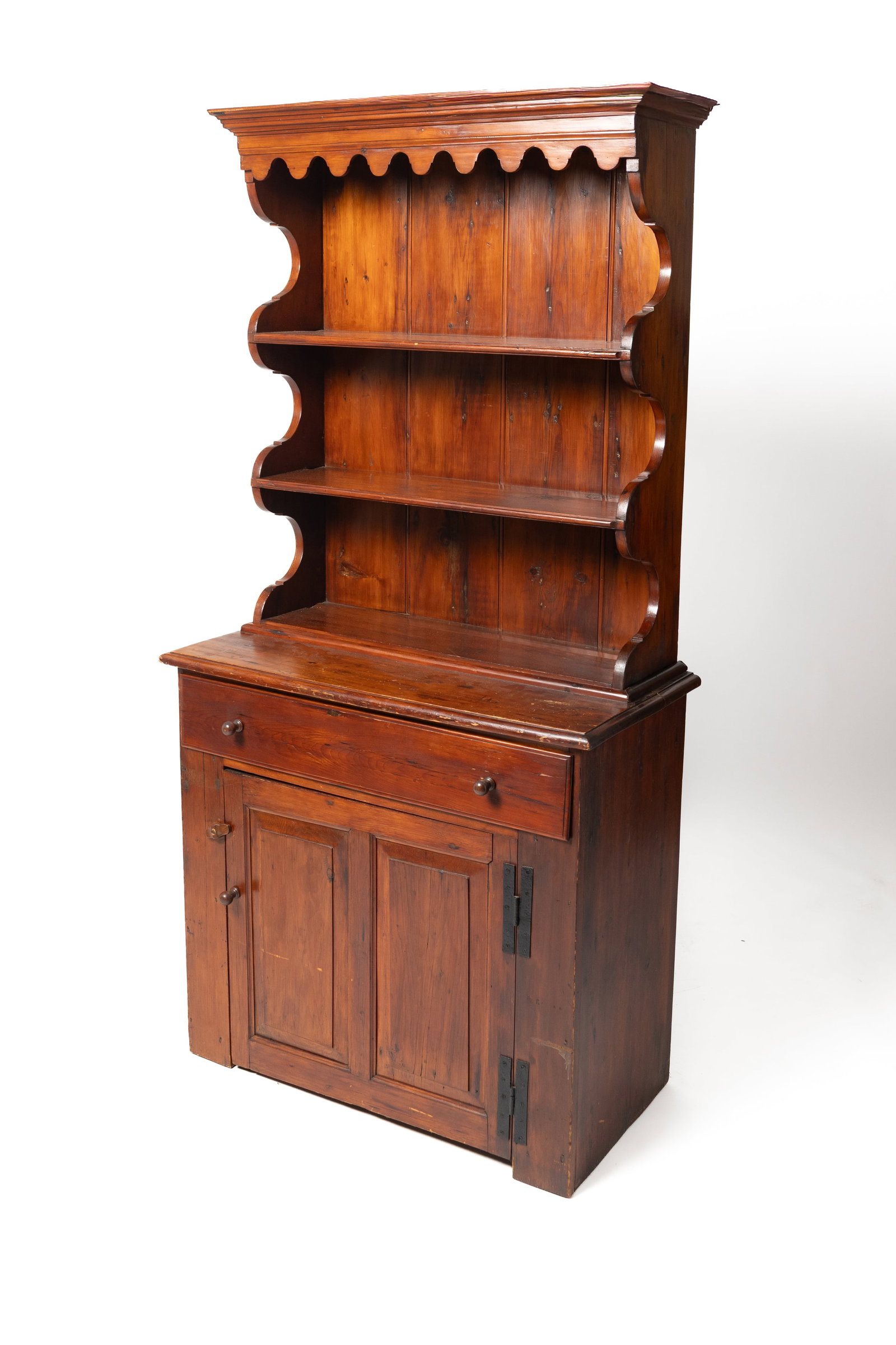STEPBACK OPEN PEWTER CUPBOARD. - 2