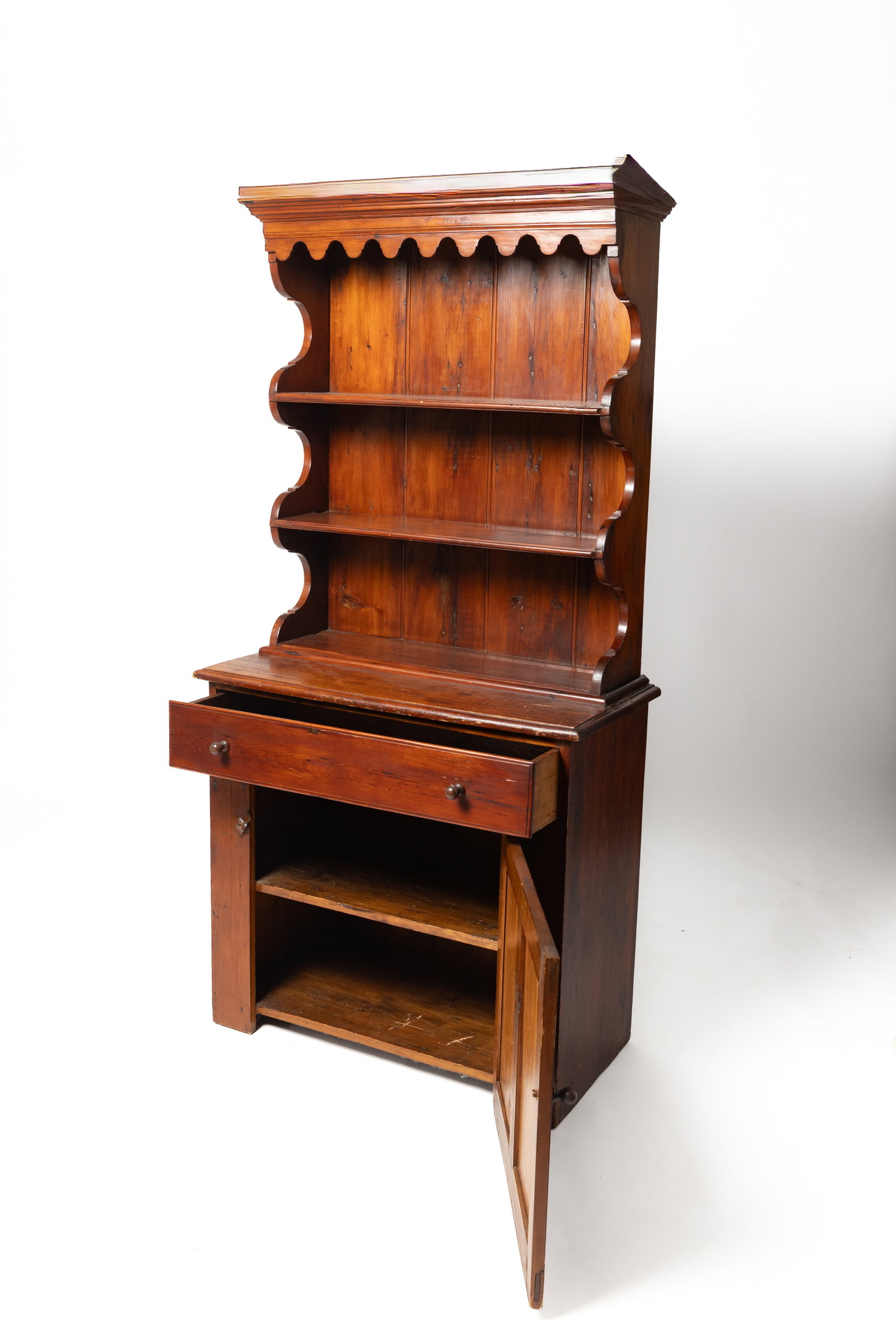 STEPBACK OPEN PEWTER CUPBOARD. - 6