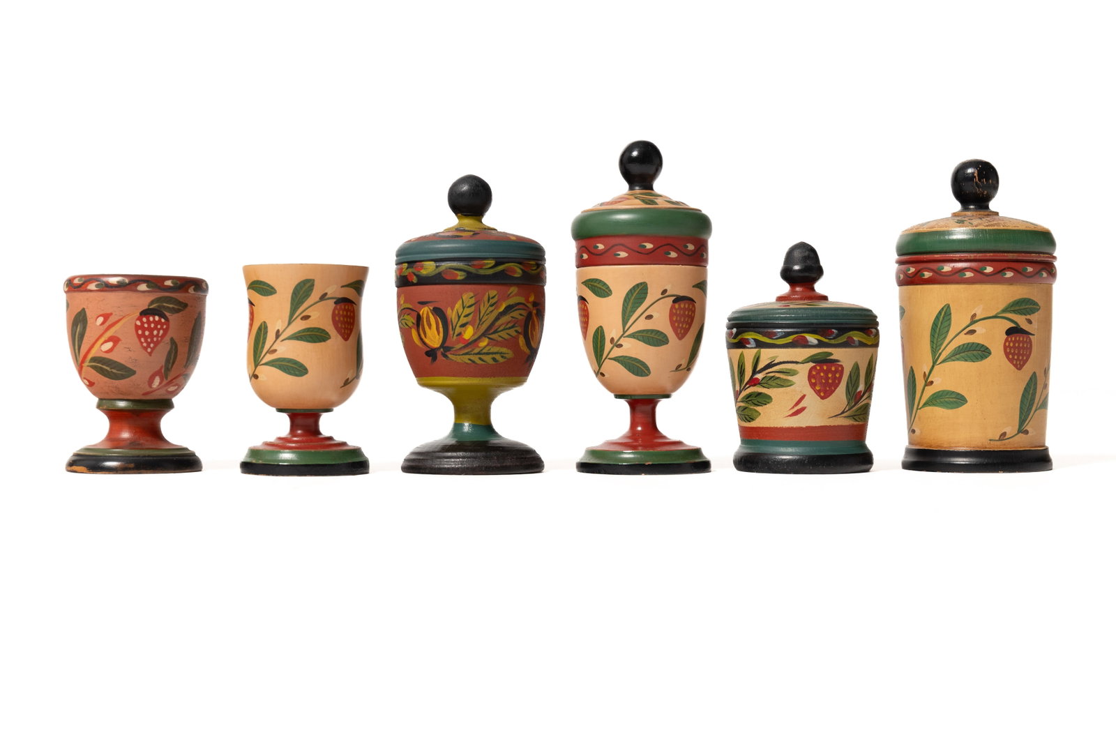 SIX LEHNWARE STYLE PAINTED TREEN ITEMS, INCL. DAVID T. SMITH (MORROW, OHIO). (1 of 8)