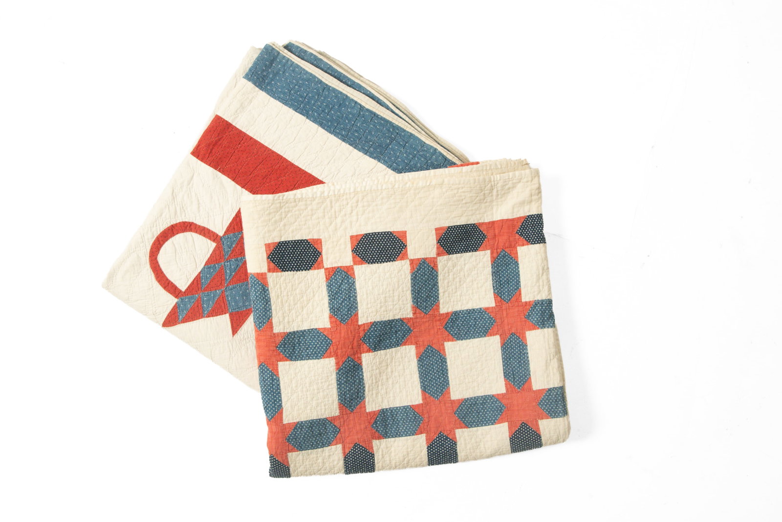 TWO RED AND WHITE PIECED COTTON QUILTS. (1 of 13)
