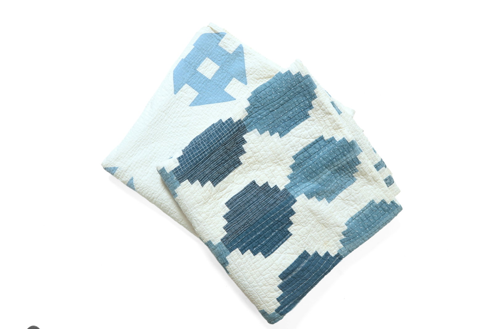 TWO BLUE AND WHITE PIECED COTTON QUILTS. (1 of 8)