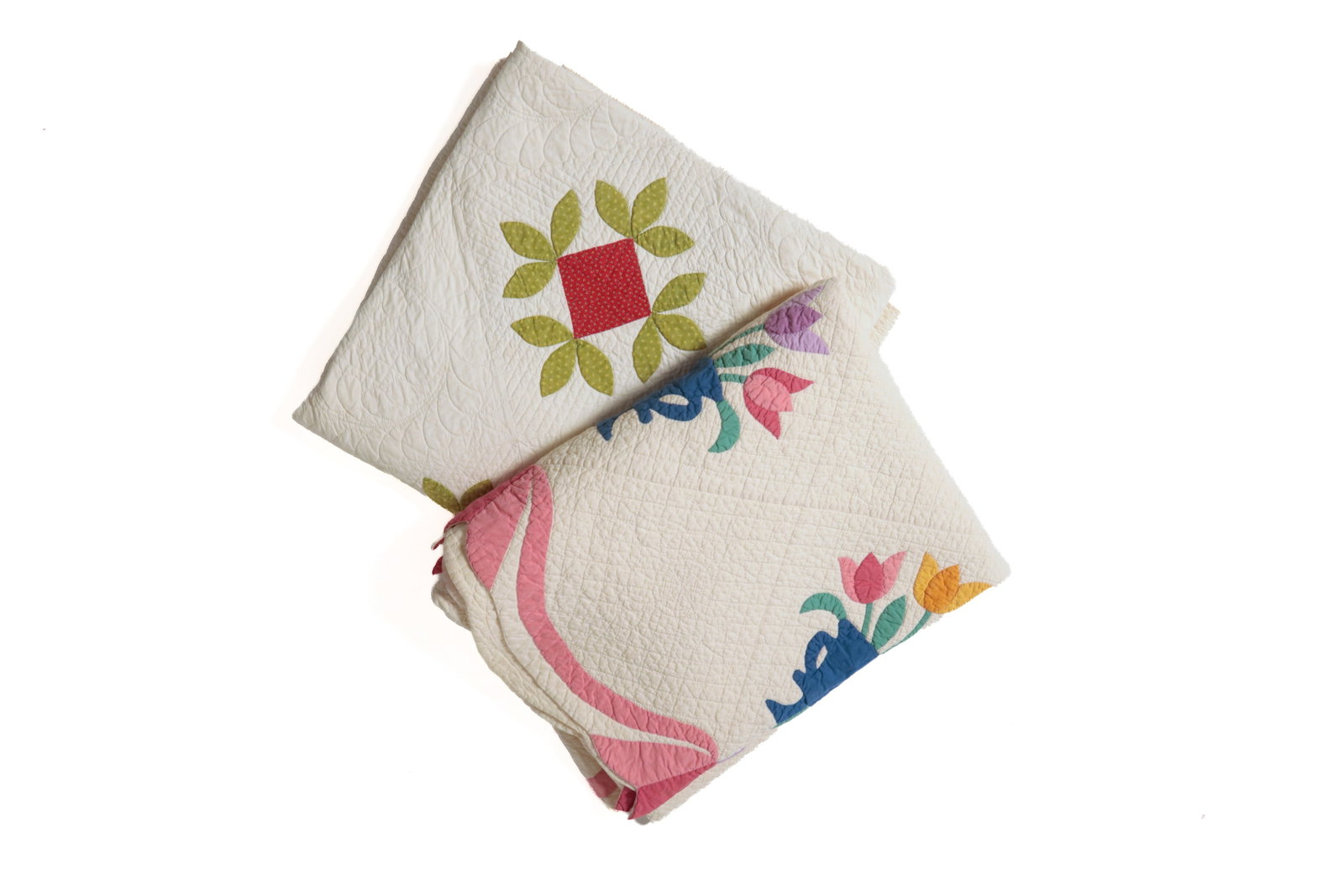 TWO COTTON APPLIQUE QUILTS. (1 of 5)