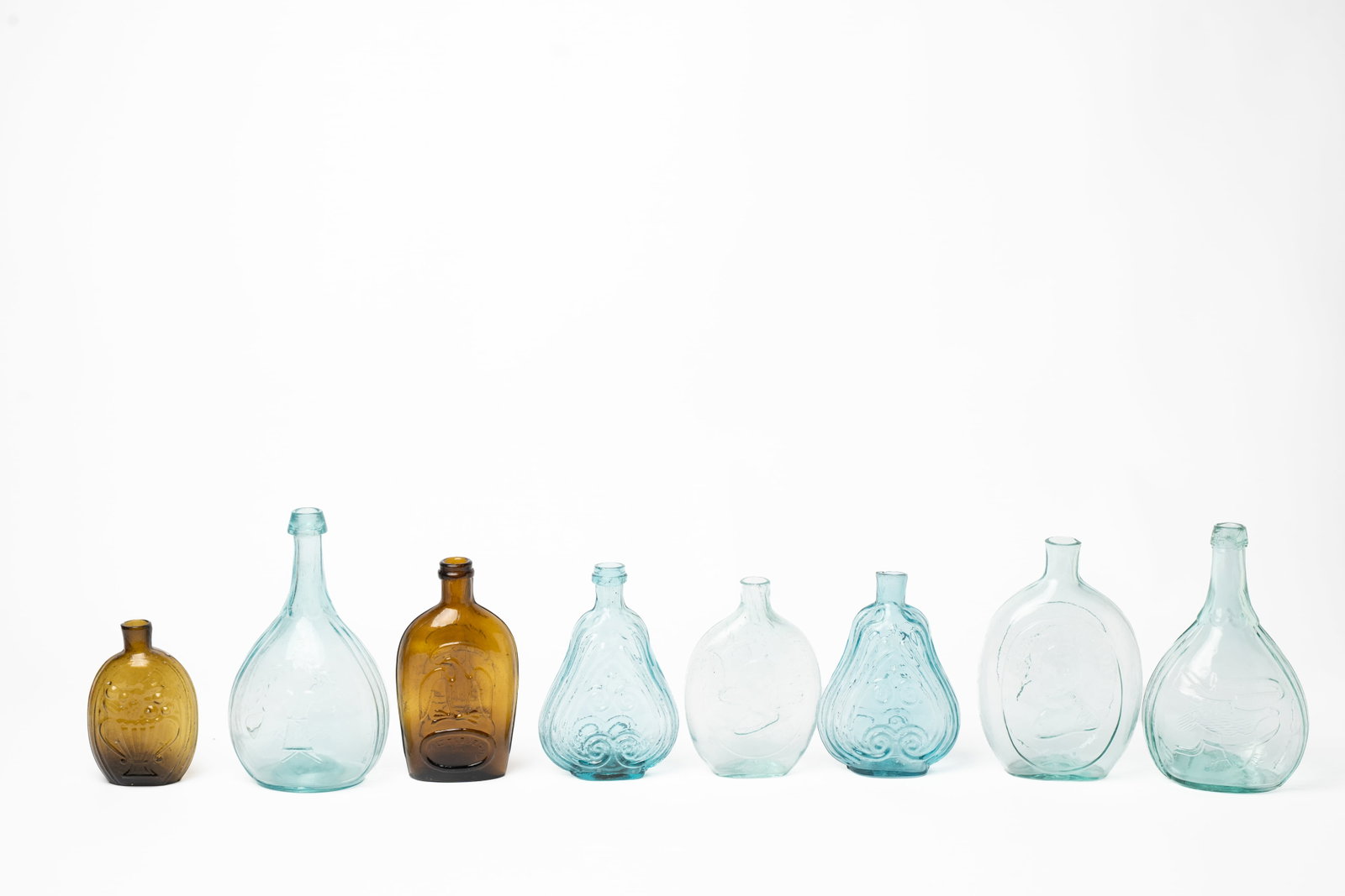 EIGHT BOTTLES, INCLUDING SIX FLASKS AND TWO CALABASHES. (1 of 12)