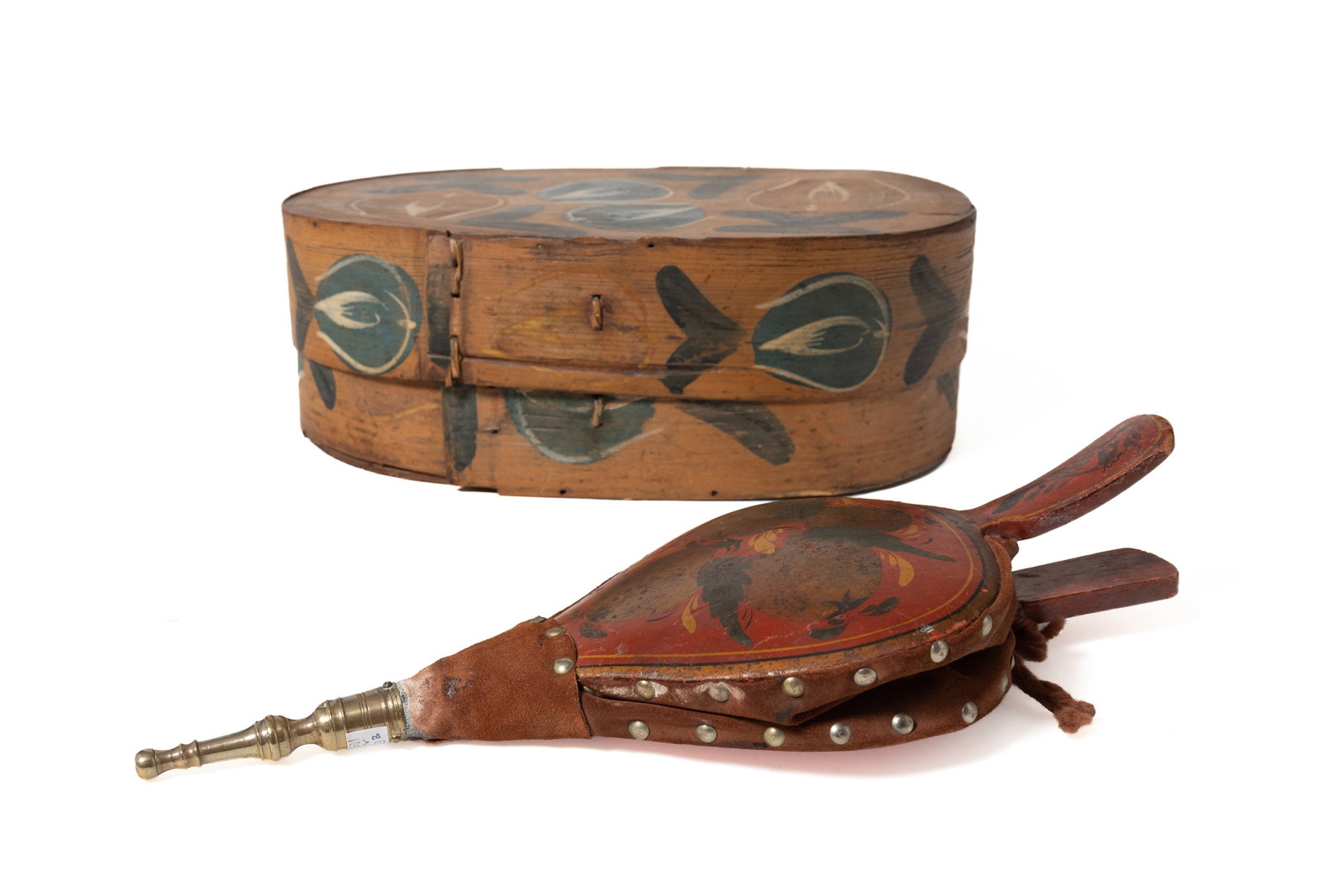 BRIDE'S BOX AND BELLOWS WITH PAINTED DECORATION. (1 of 13)