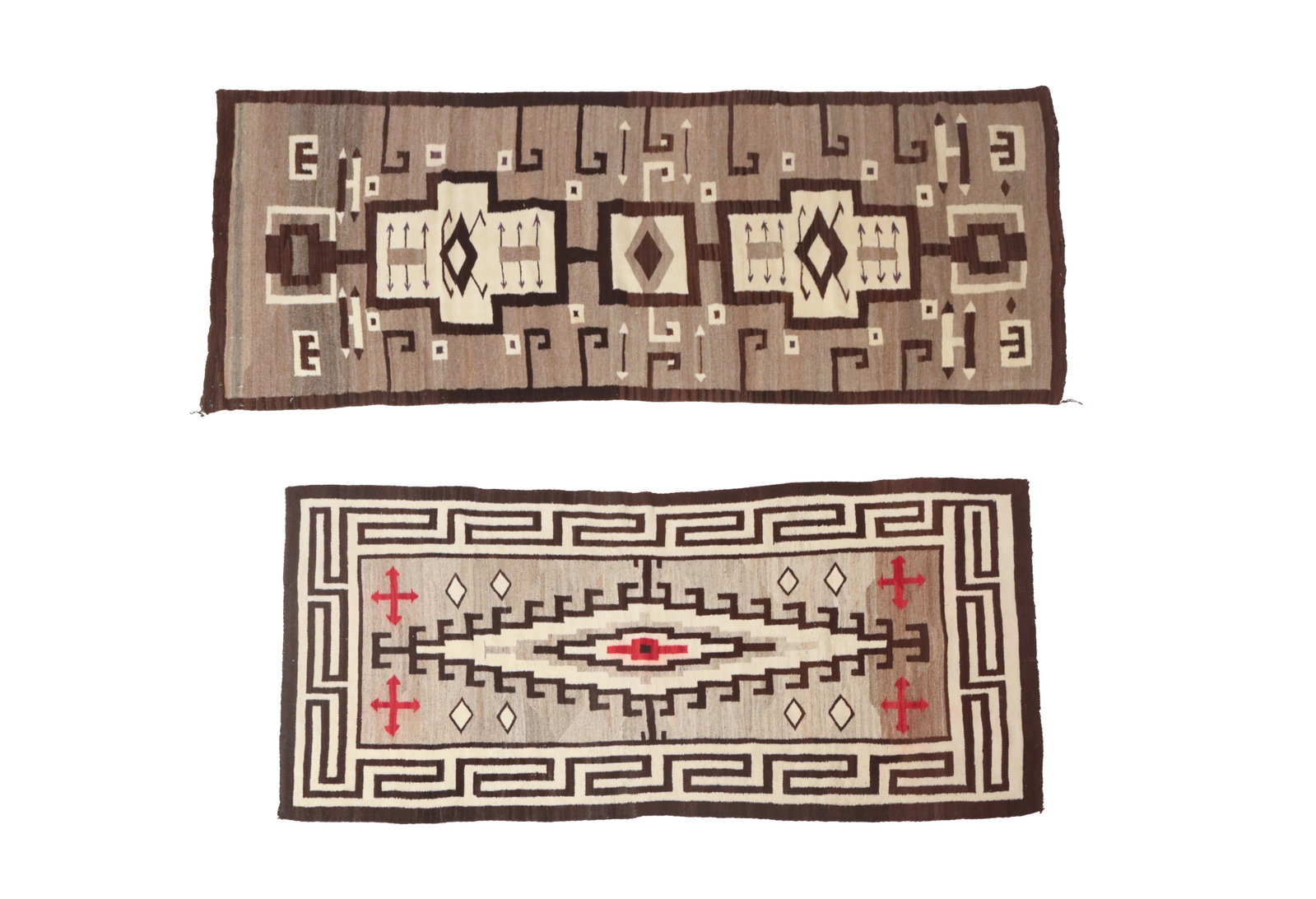 TWO NAVAJO STORM PATTERN RUGS OR BLANKETS. (1 of 5)