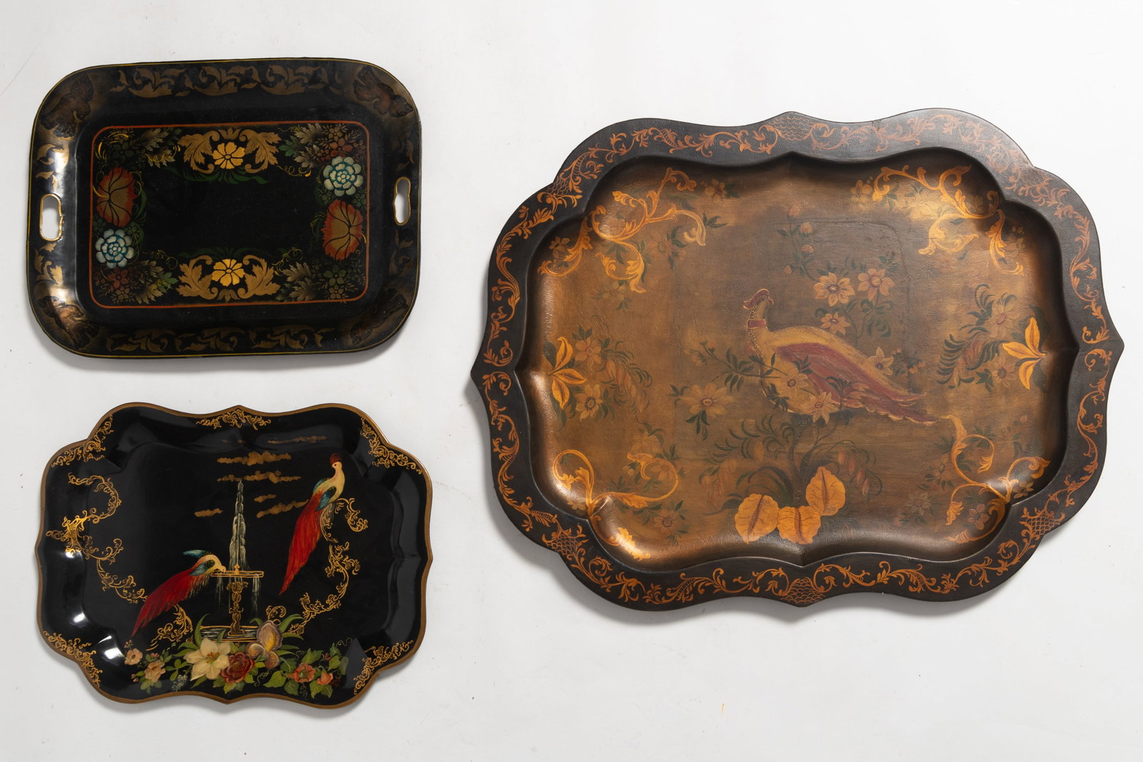 THREE TOLE TRAYS. (1 of 8)