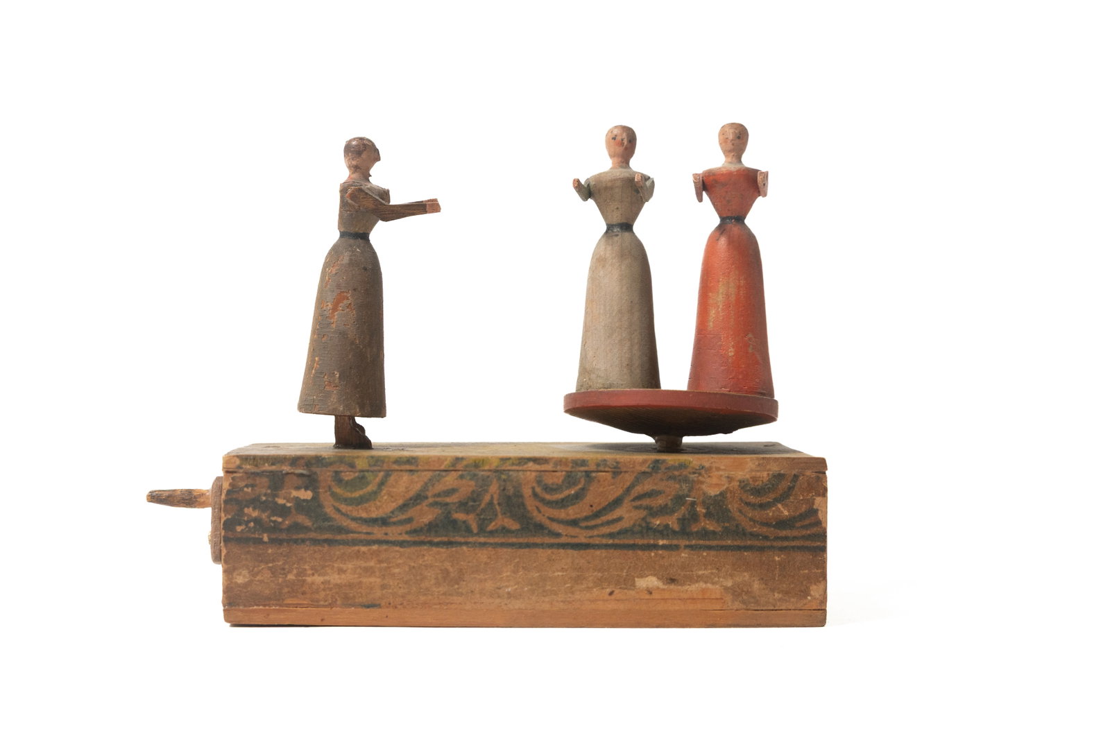 EARLY WIND-UP MUSICAL LADIES DANCING TOY.