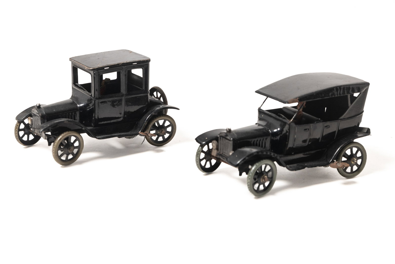 TWO BING TIN WIND-UP MODEL T CARS. (1 of 17)