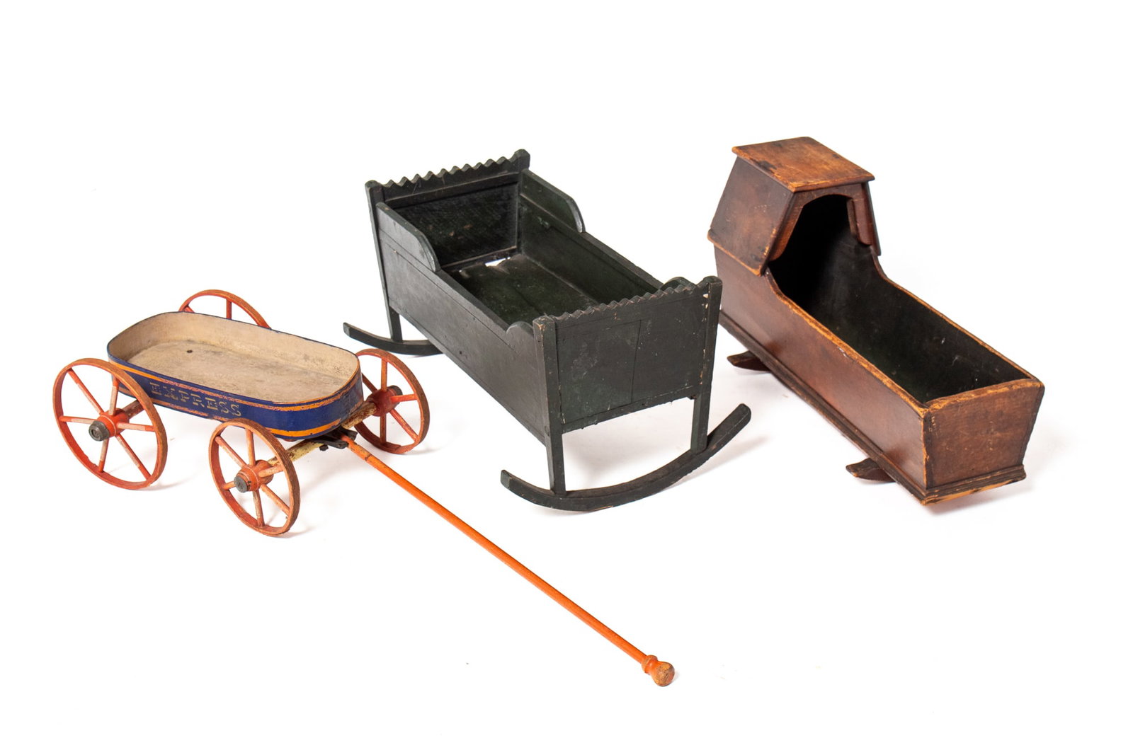 TWO DOLL CRADLES AND AN "EXPRESS" TOY WAGON. (1 of 9)