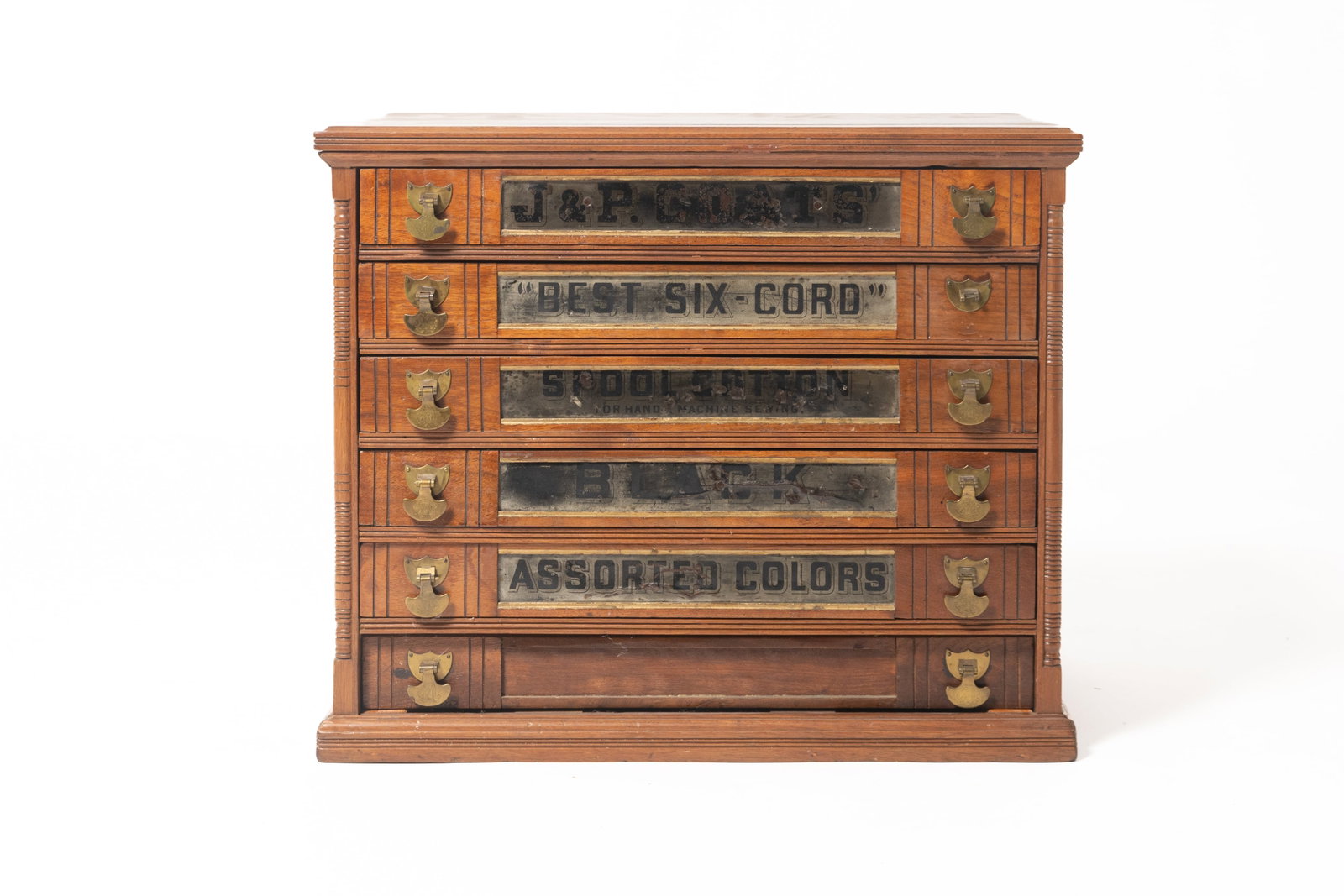 J. & P. COATS ADVERTISING SIX-DRAWER SPOOL CABINET. (1 of 12)