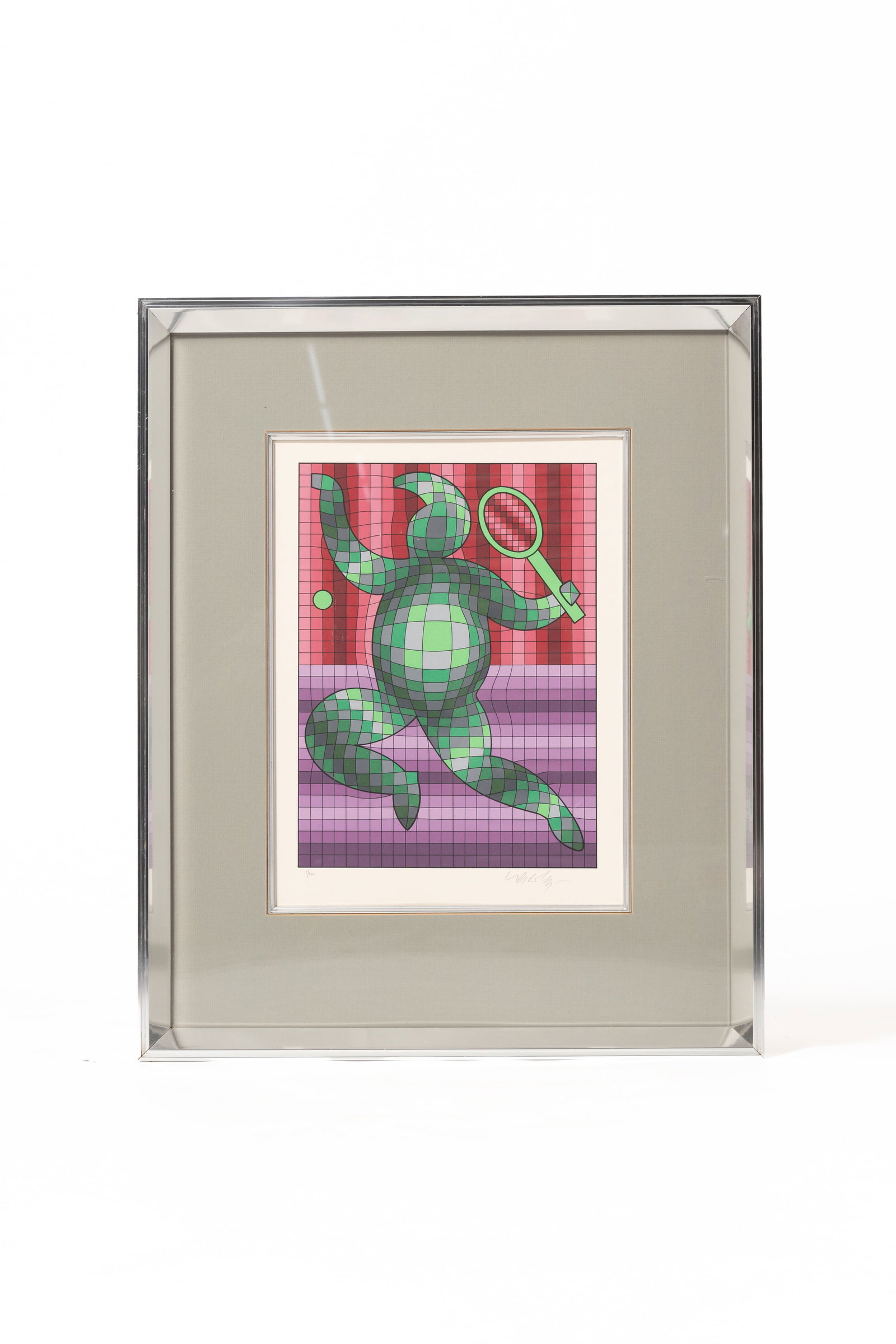 VICTOR VASARELY (HUNGARIAN-FRENCH, 1906-1997) "THE TENNIS PLAYER" SIGNED SERIGRAPH. (1 of 3)