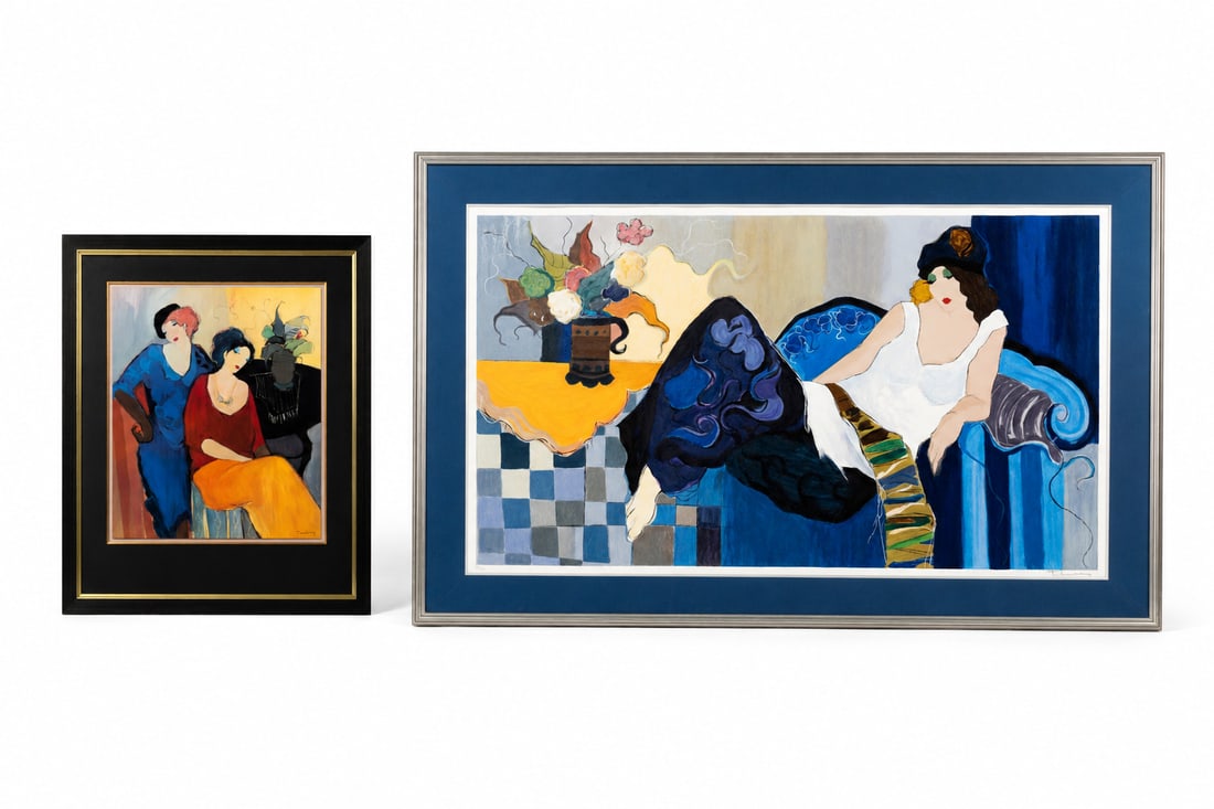 TWO ITZCHAK TARKAY (ISRAELI, 1935-2012) PRINTS.: TWO ITZCHAK TARKAY (ISRAELI, 1935-2012) PRINTS. Contemporary. An oversized signed silkscreen titled "La Fiancee", showing a hatted woman lying on a sofa near a table of flowers. Signed and numbered
