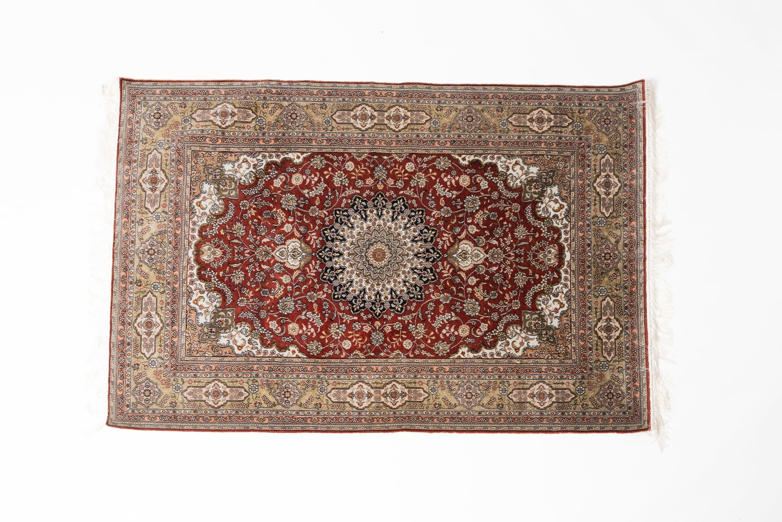 PERSIAN HAND-KNOTTED SILK AREA RUG. (1 of 4)