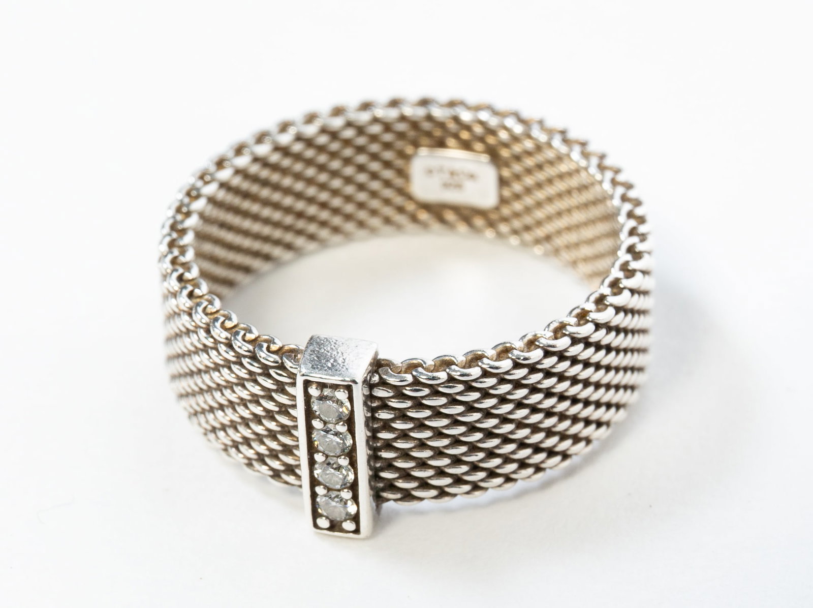 TIFFANY & CO. STERLING SILVER SOMERSET MESH DIAMOND RING. (1 of 3)