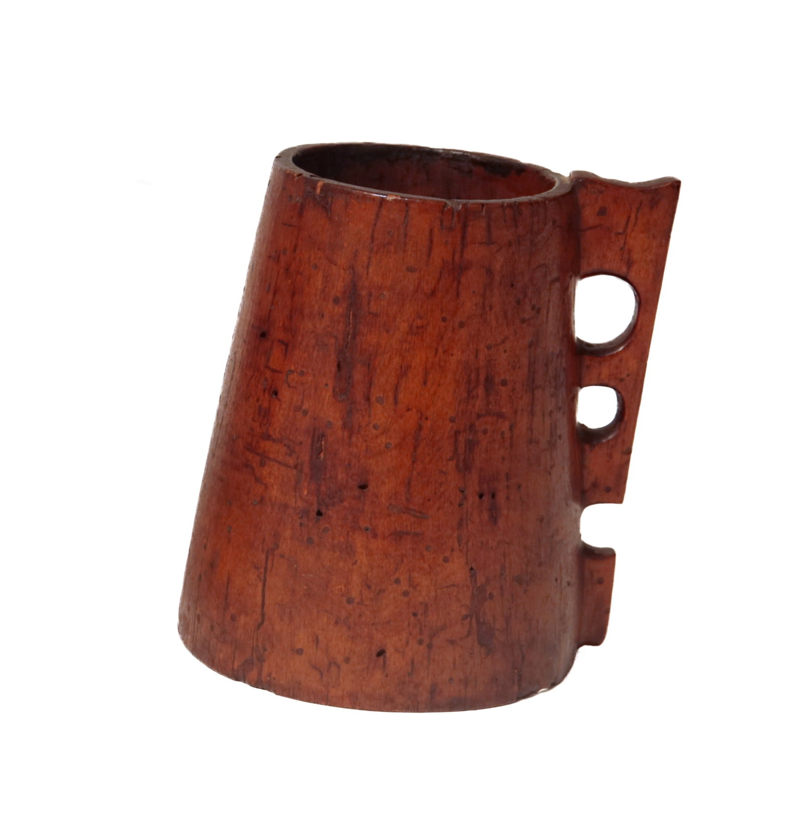 CARVED WOOD NOGGIN, DATED 1788.: CARVED WOOD NOGGIN, DATED 1788. American or English, late 18th Century. Of conical form with a pierced circular handle, great surface and patina. 4.25"h.