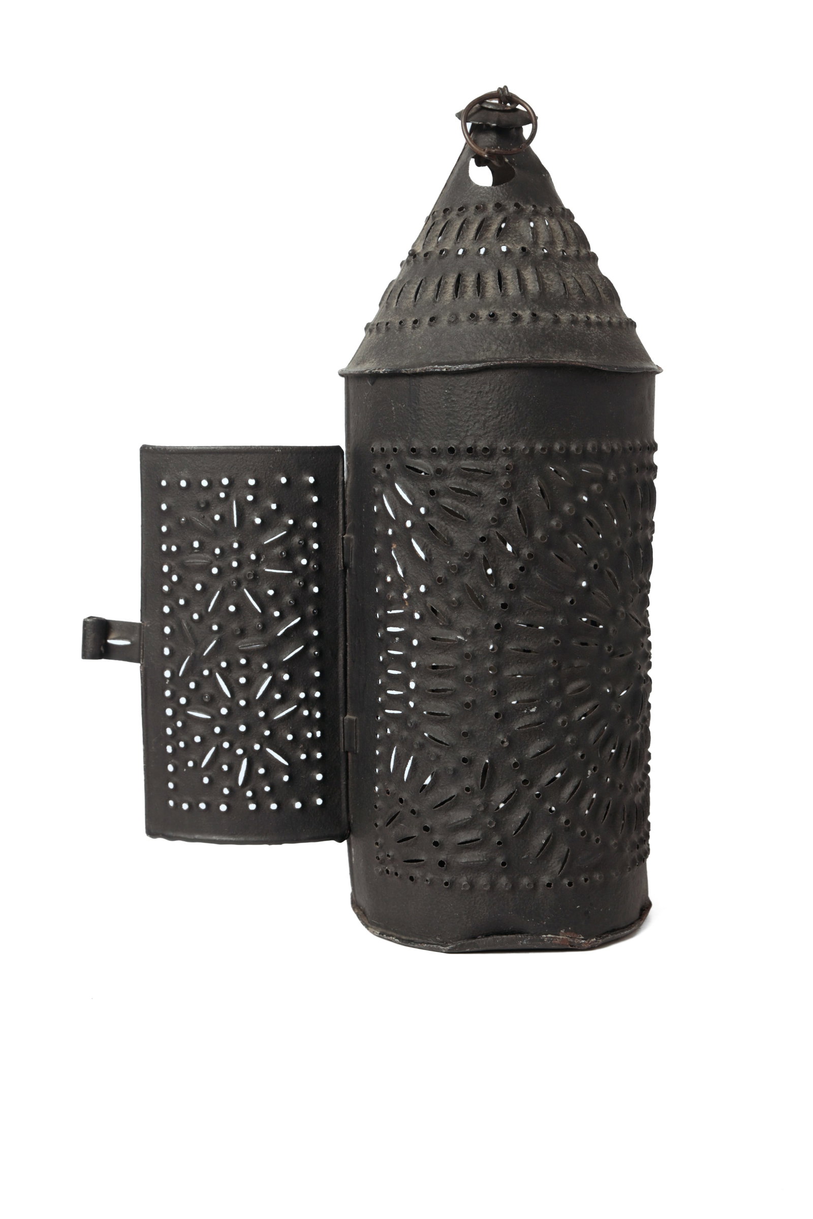 THREE PUNCHED TIN CANDLE LANTERNS. - 10