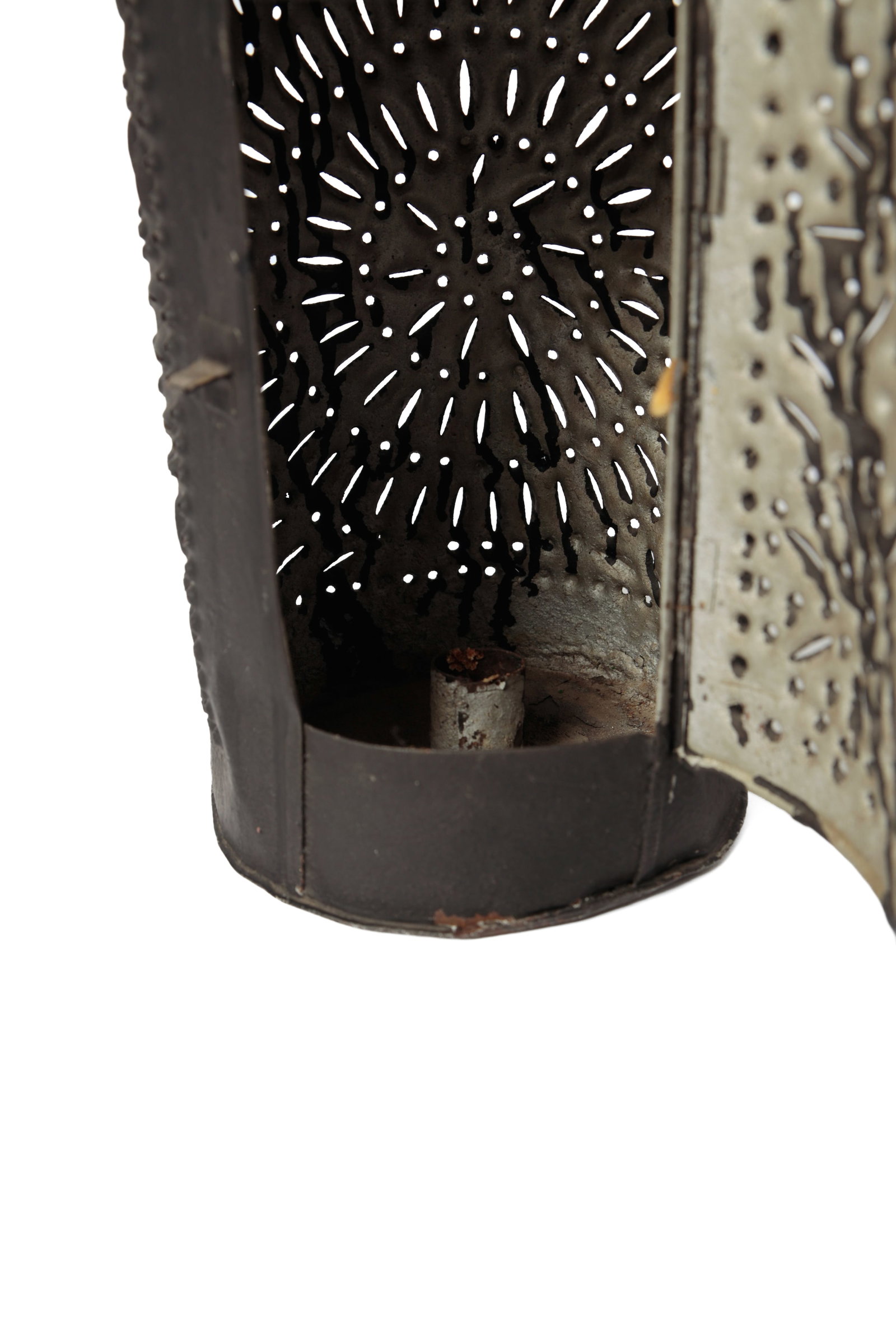 THREE PUNCHED TIN CANDLE LANTERNS. - 12