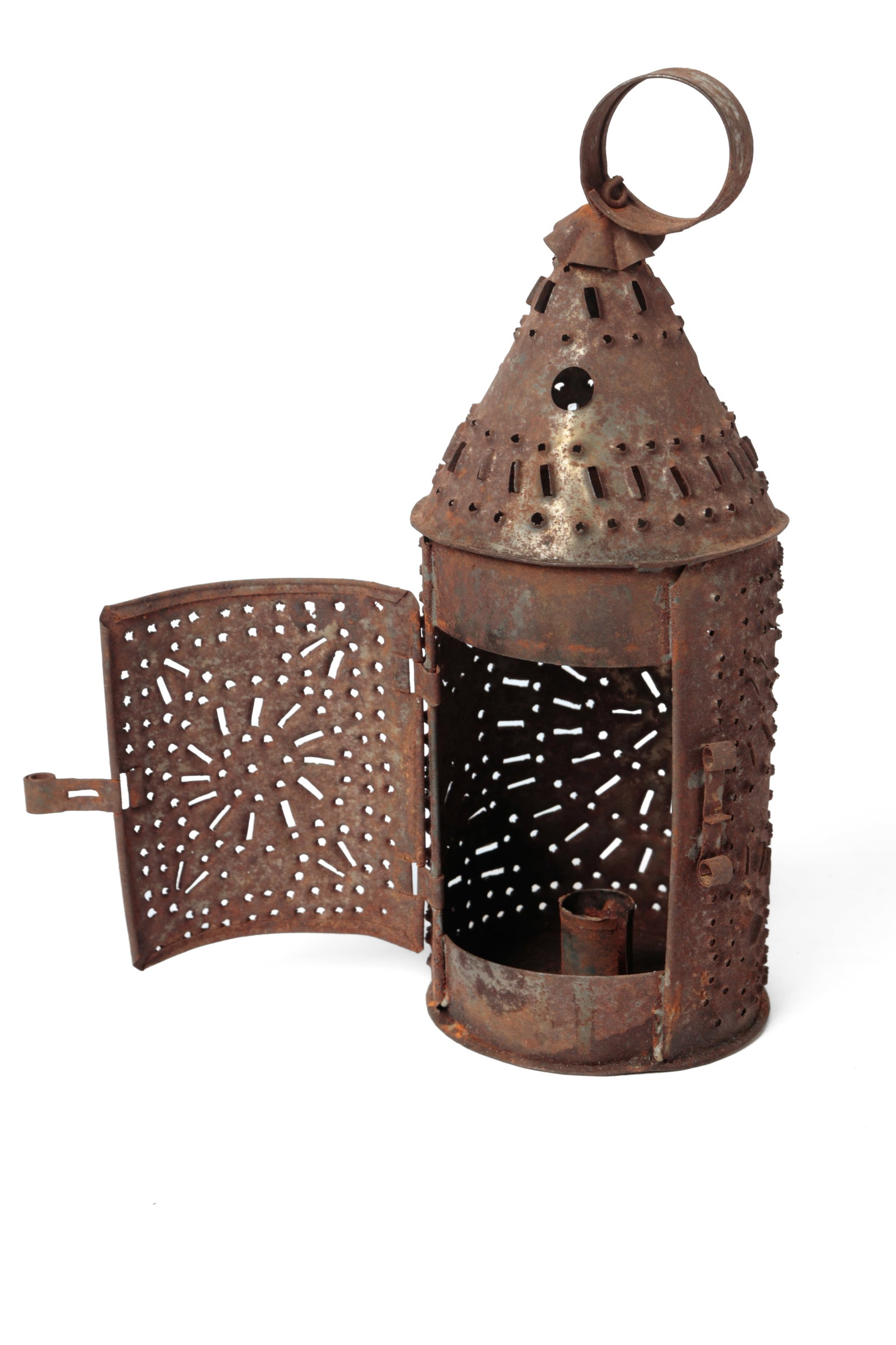 THREE PUNCHED TIN CANDLE LANTERNS. - 14