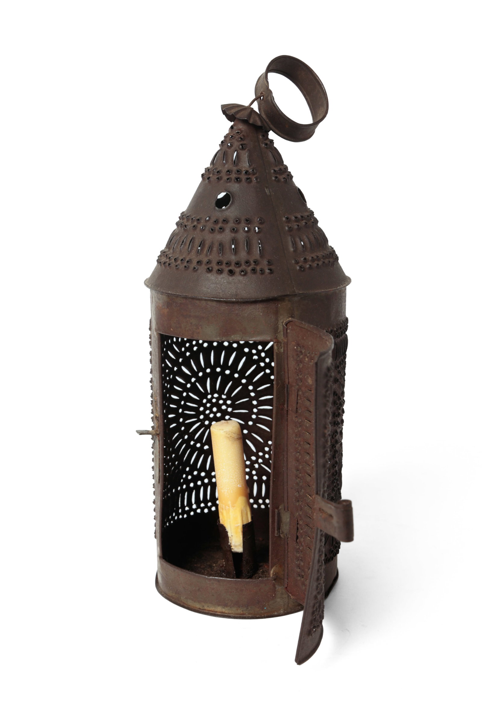THREE PUNCHED TIN CANDLE LANTERNS. - 6