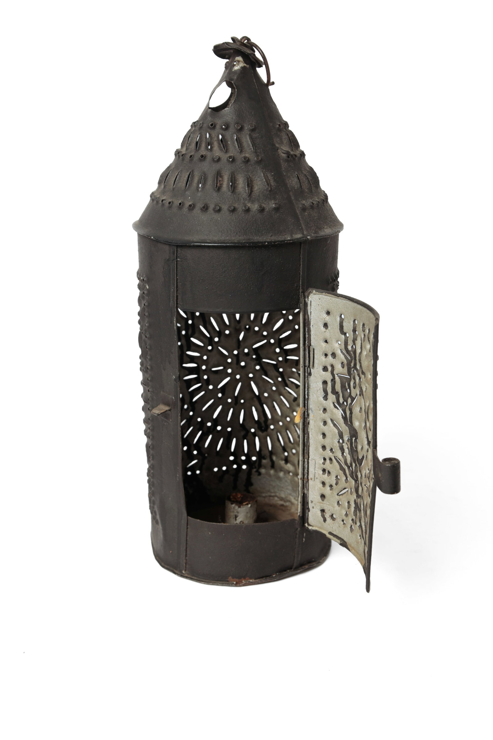 THREE PUNCHED TIN CANDLE LANTERNS. - 9