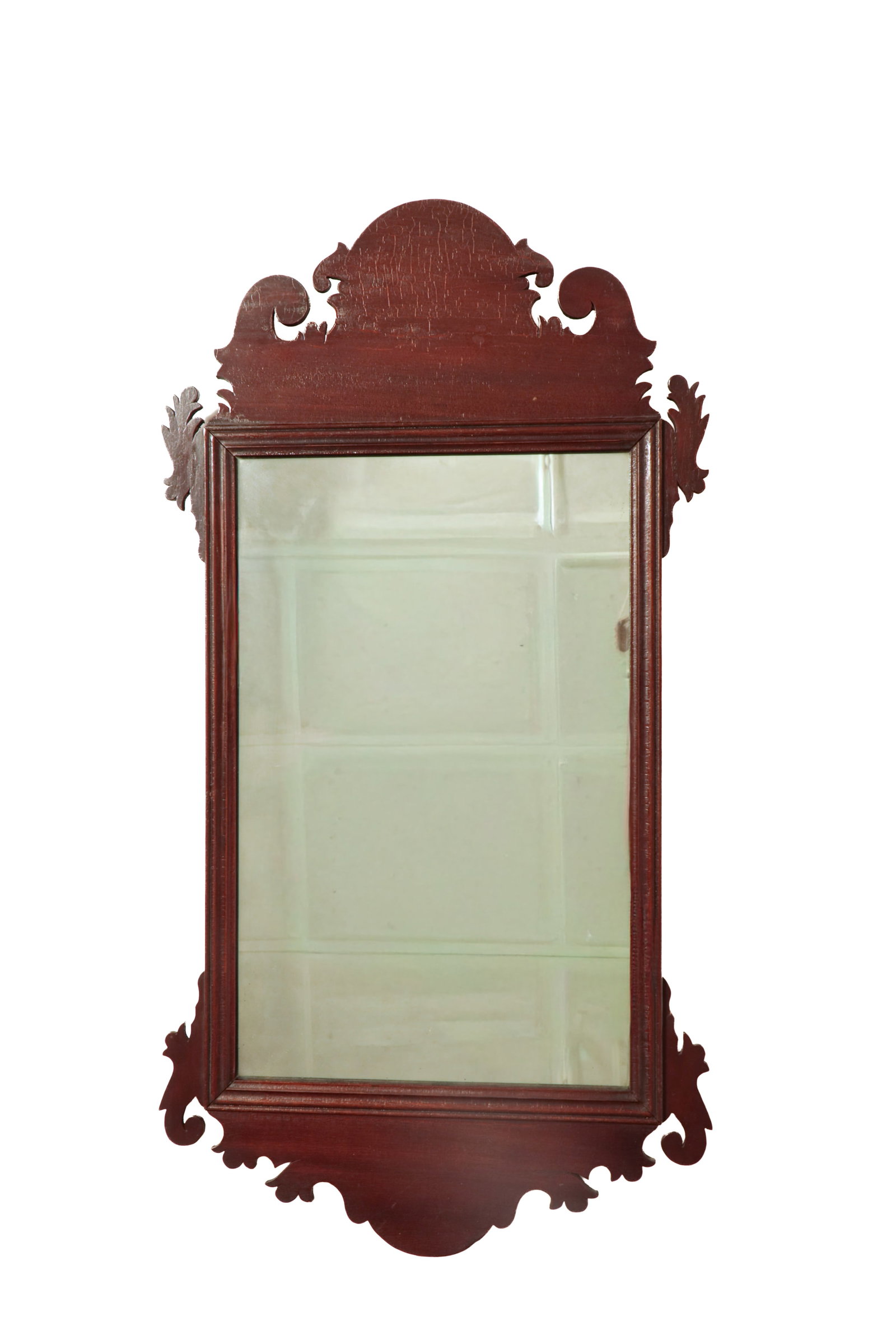 MASSACHUSETTS CHIPPENDALE MAHOGANY SCROLLWORK MIRROR. (1 of 3)