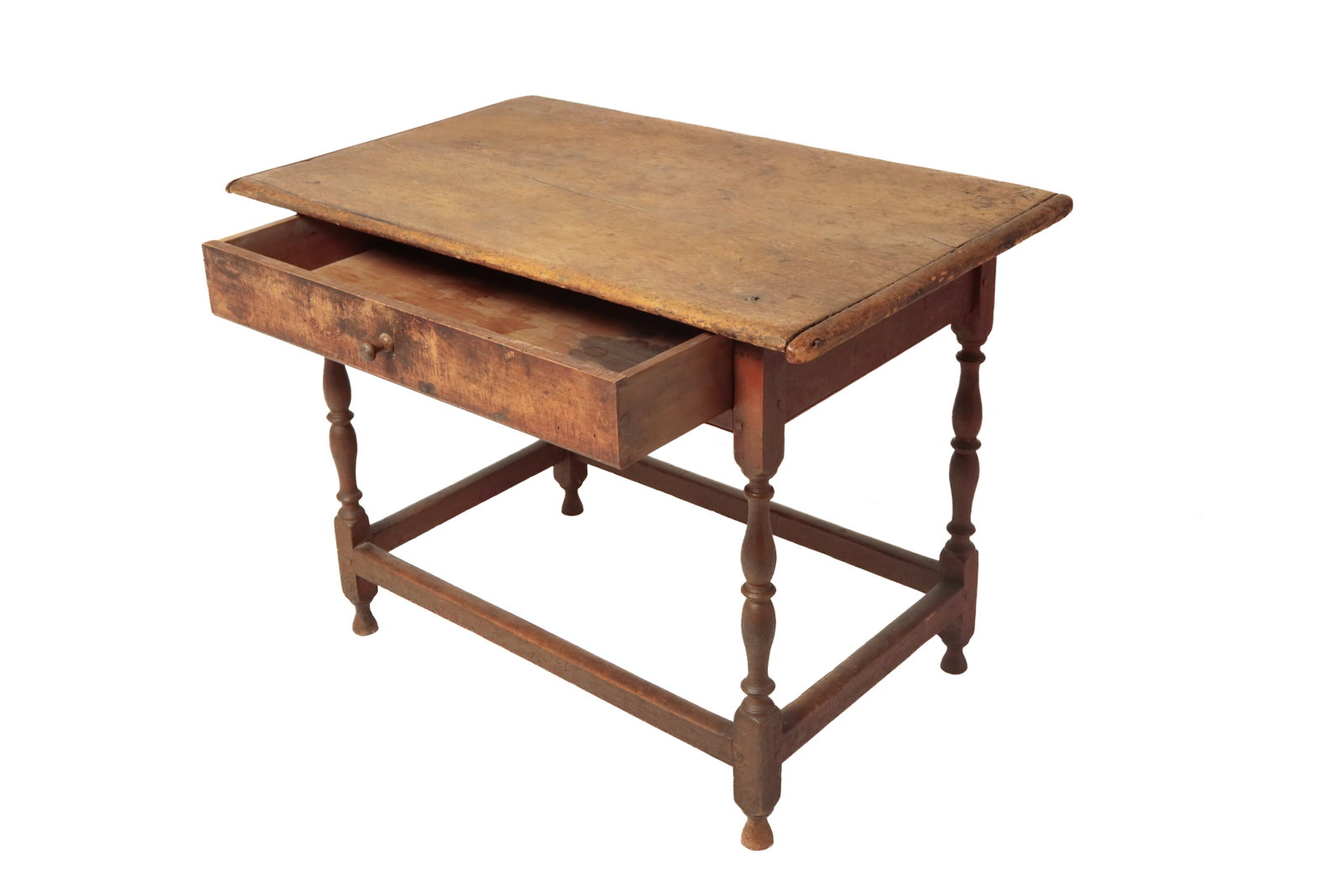 NEW ENGLAND QUEEN ANNE TAVERN TABLE WITH ORIGINAL RED PAINT. (1 of 8)