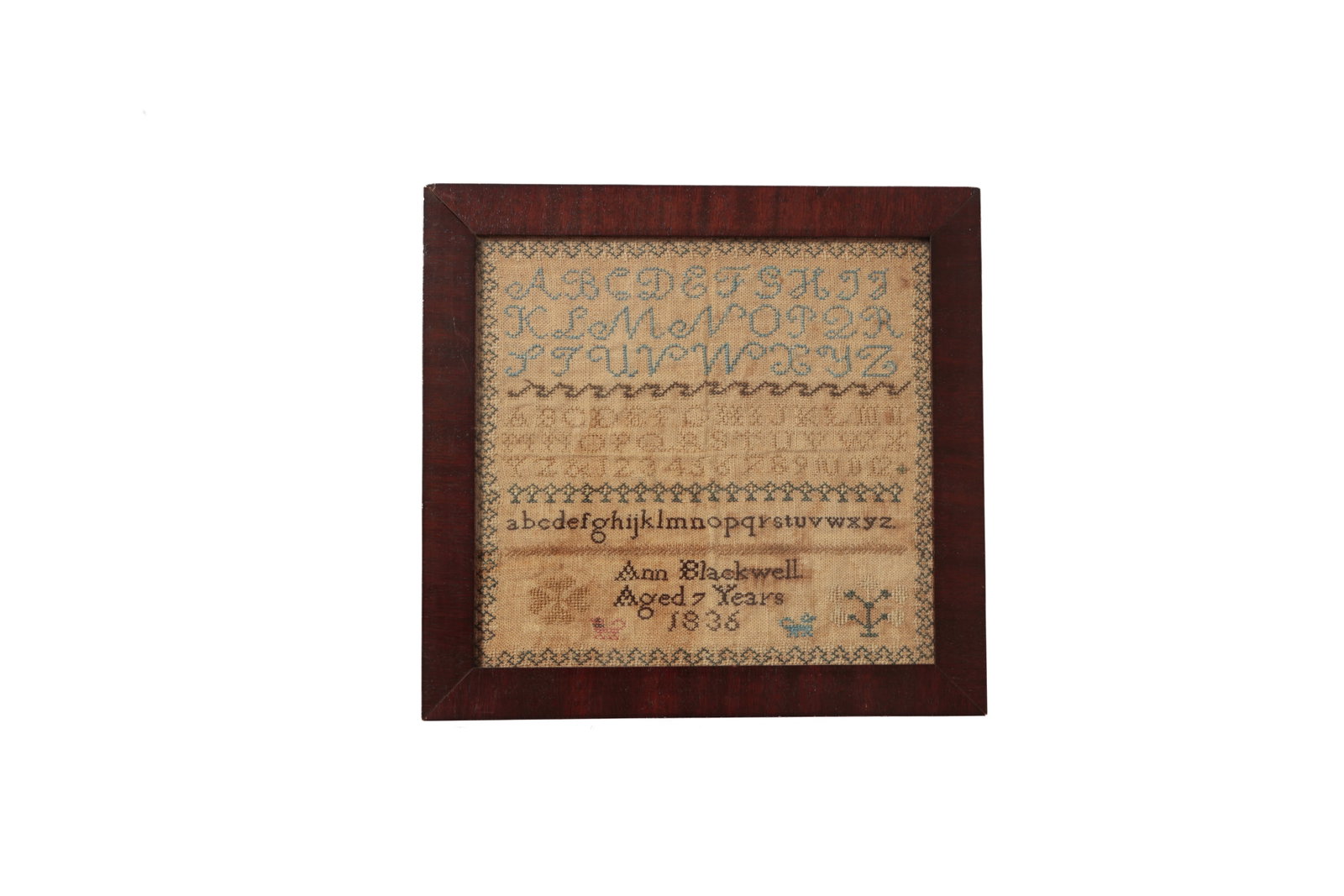 NEEDLEWORK SAMPLER BY ANN BLACKWELL, DATED 1836. (1 of 3)