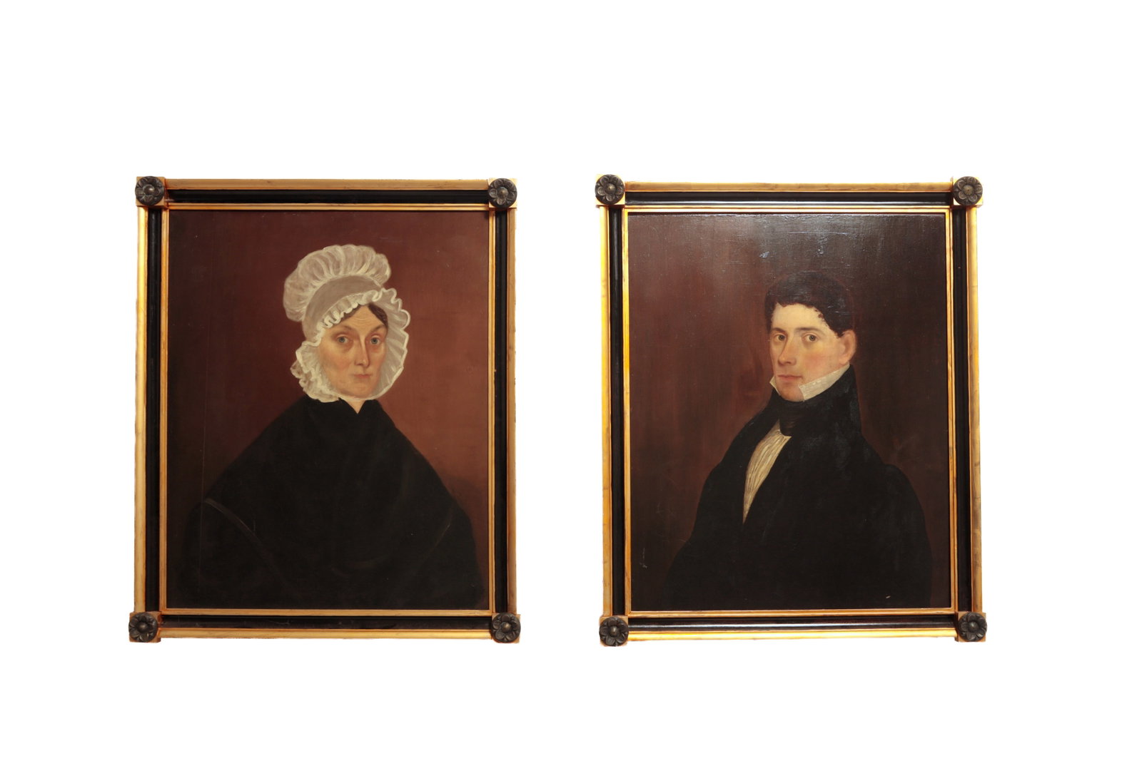 ATTRIBUTED TO IRA CHAFFEE GOODELL (MASSACHUSETTS, 1800-1875) PAIR OF FOLK ART PORTRAITS OF HUSBAND (1 of 11)