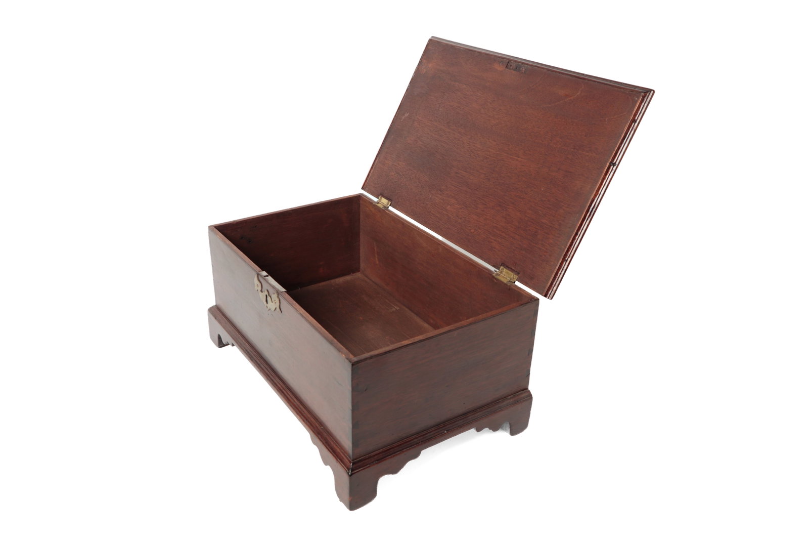 PENNSYLVANIA CHIPPENDALE WALNUT DOCUMENT BOX.: PENNSYLVANIA CHIPPENDALE WALNUT DOCUMENT BOX. American, late 18th or early 19th Century. Pine secondary. Lid with applied molding, case with dovetailed construction, original escutcheon, and cutout