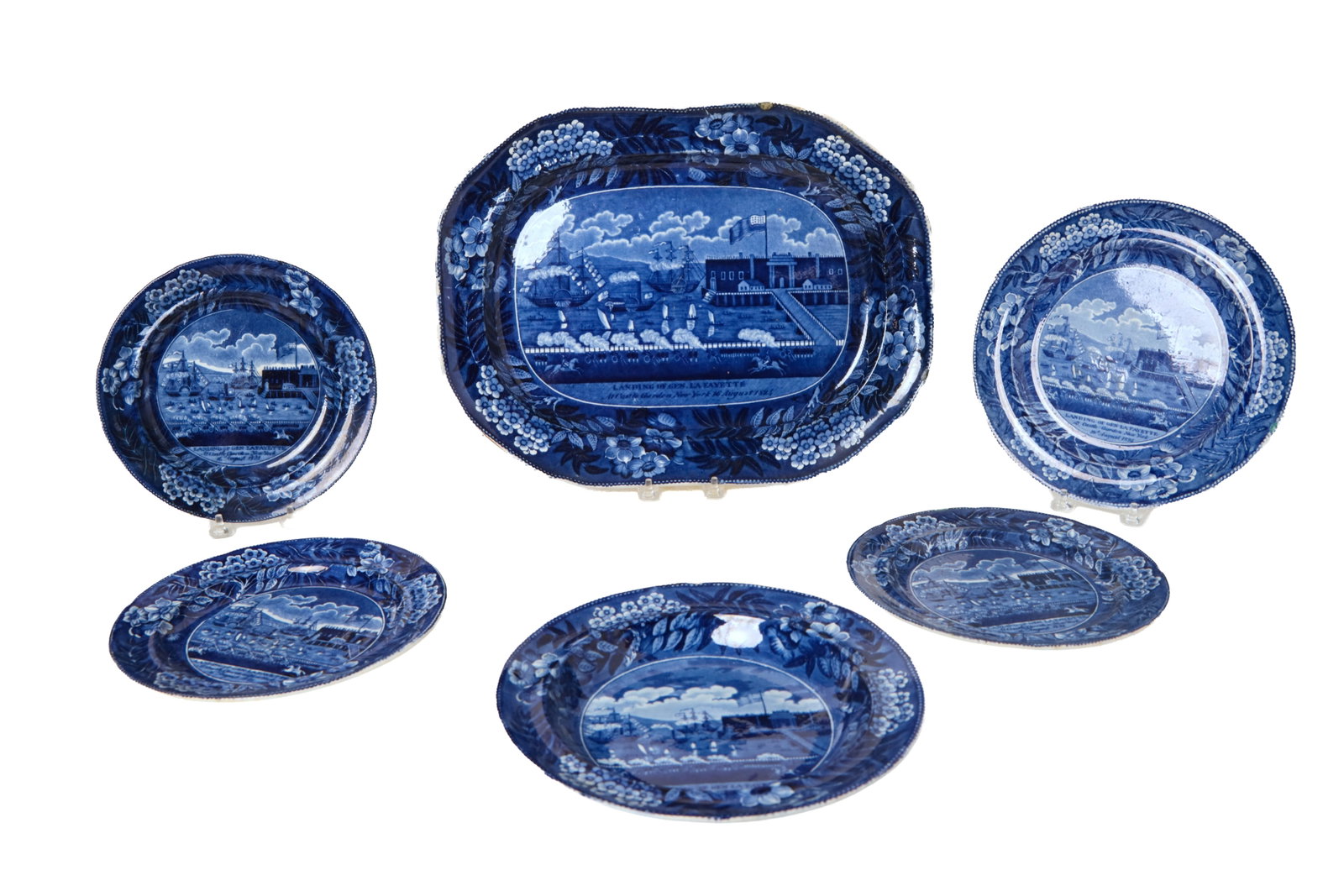 SIX HISTORICAL BLUE CLEWS ITEMS "LAFAYETTE LANDING AT CASTLE GARDEN". (1 of 9)