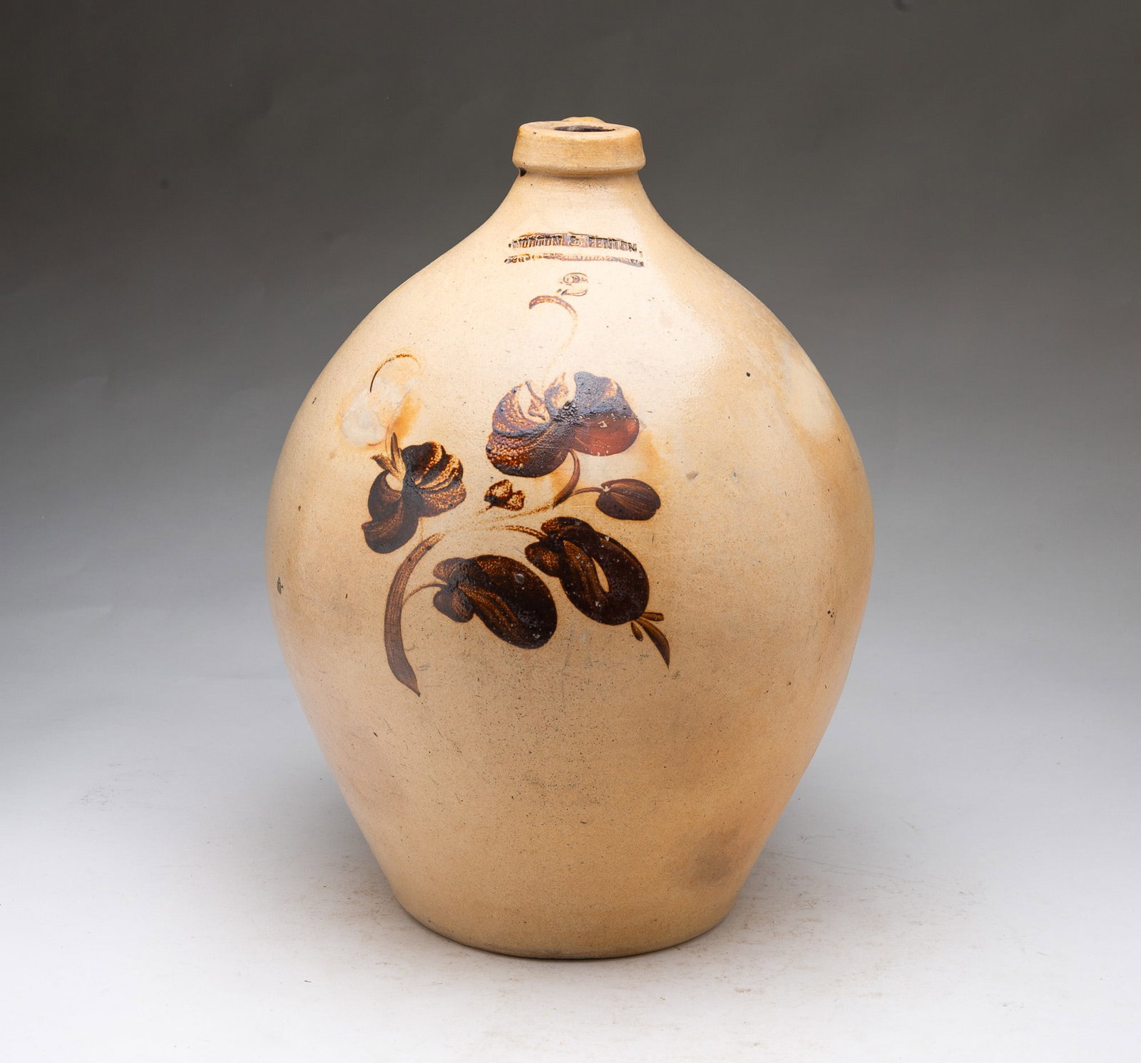 SCARCE EARLY NEW ENGLAND DECORATED TWO-GALLON STONEWARE JUG BY NORTON & FENTON (EAST BENNINGTON, (1 of 6)
