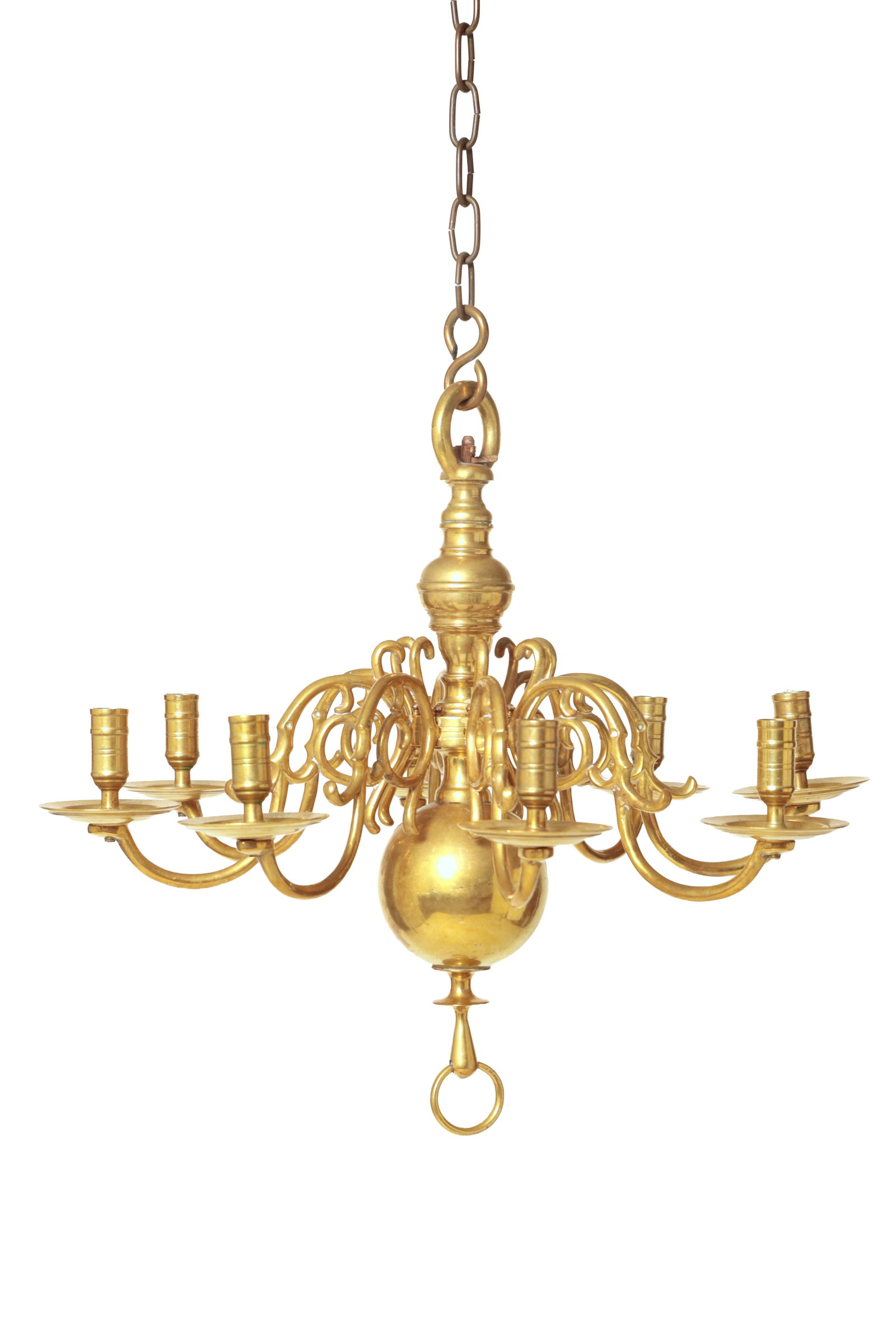 CHIPPENDALE STYLE BRASS EIGHT-BRANCH CANDLE CHANDELIER. (1 of 10)