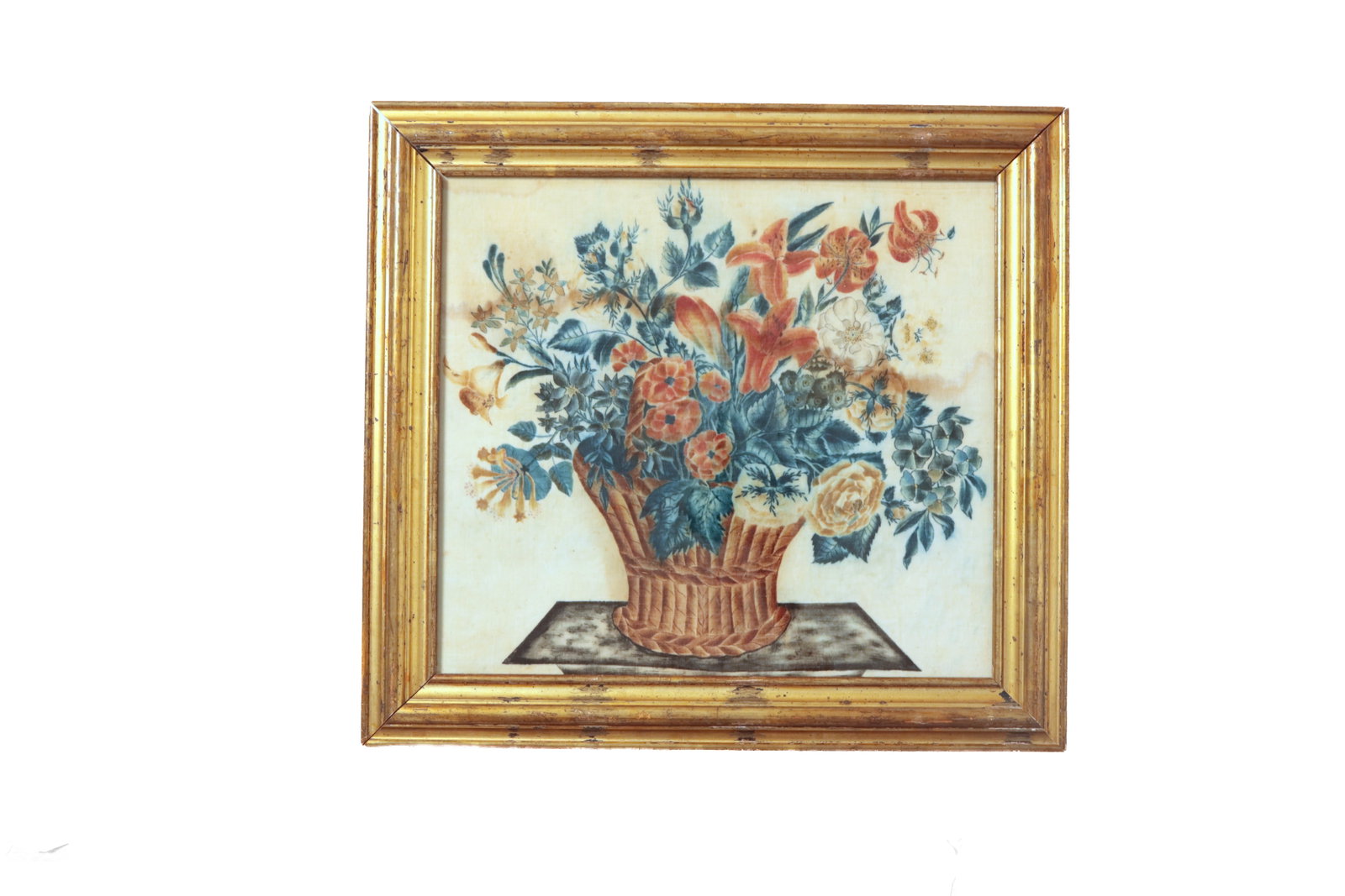 THEOREM PAINTING ON VELVET OF A BASKET OF FLOWERS. (1 of 3)
