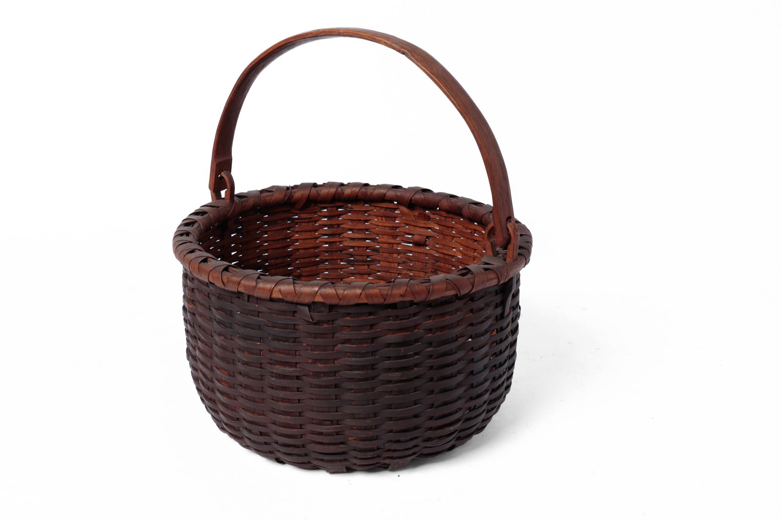 WOVEN SPLINT SWING HANDLE BASKET IN ORIGINAL PAINT. (1 of 7)