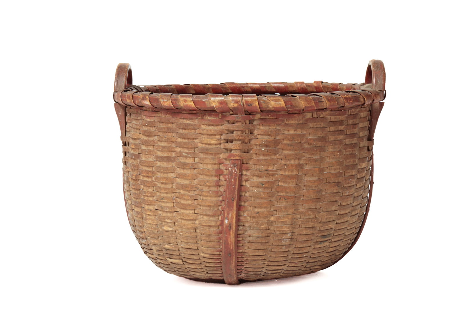 LARGE HANDLED BASKET WITH ORIGINAL PAINT, SIGNED "E. BATES". - 2