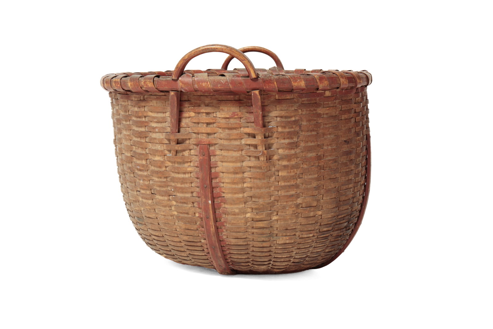 LARGE HANDLED BASKET WITH ORIGINAL PAINT, SIGNED "E. BATES". - 3