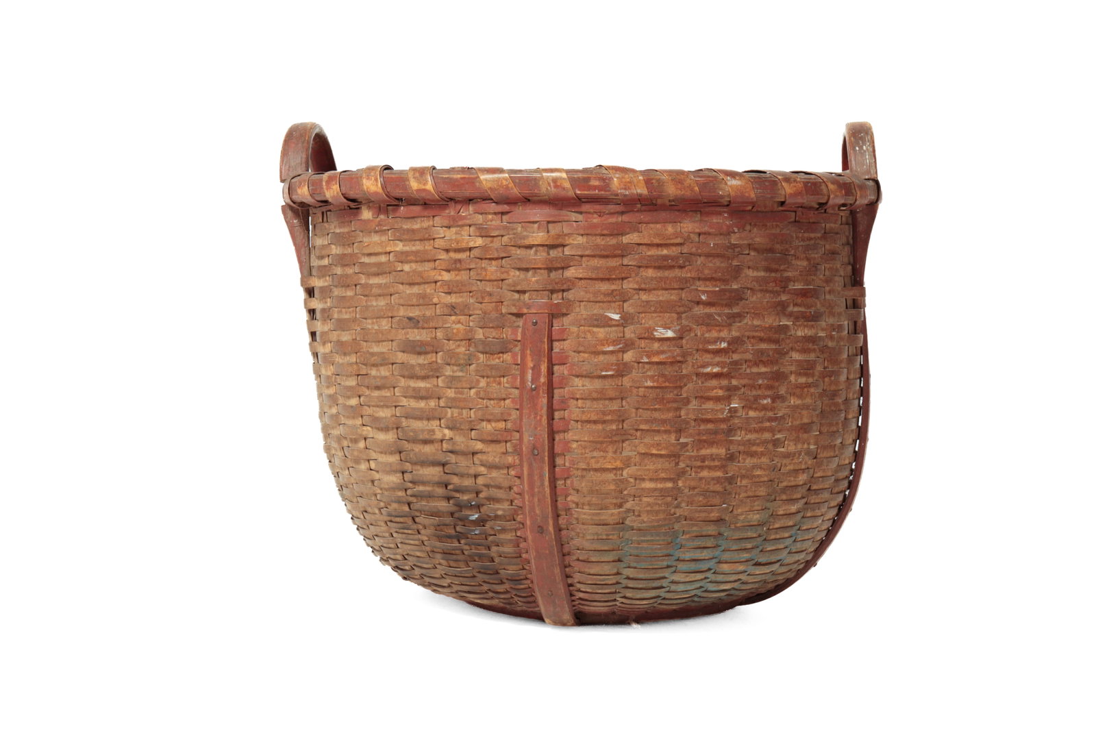 LARGE HANDLED BASKET WITH ORIGINAL PAINT, SIGNED "E. BATES". - 4