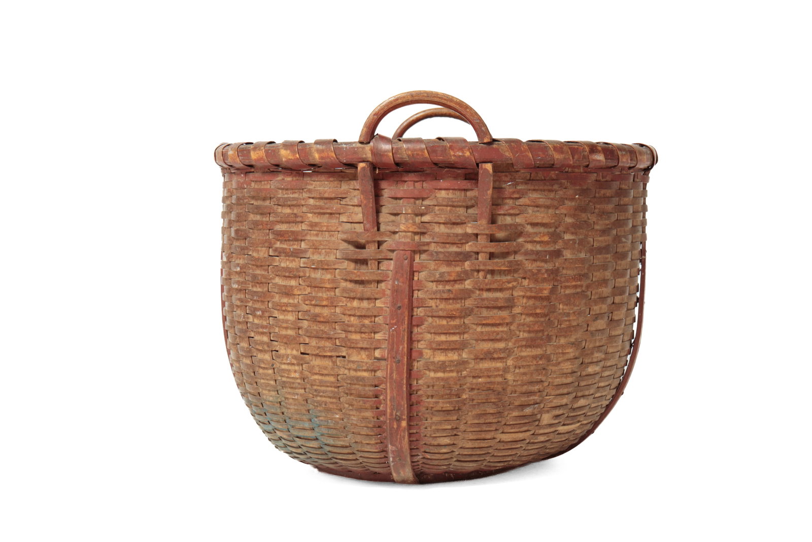 LARGE HANDLED BASKET WITH ORIGINAL PAINT, SIGNED "E. BATES". - 5